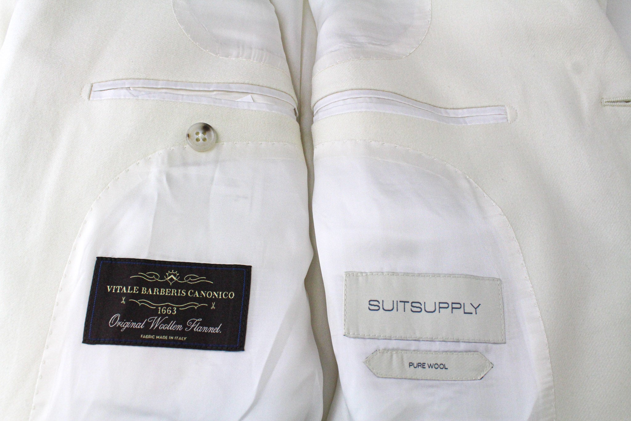 SUITSUPPLY Havana Suit UK38R Men's Off-White Wool Flannel 2-Piece Slim