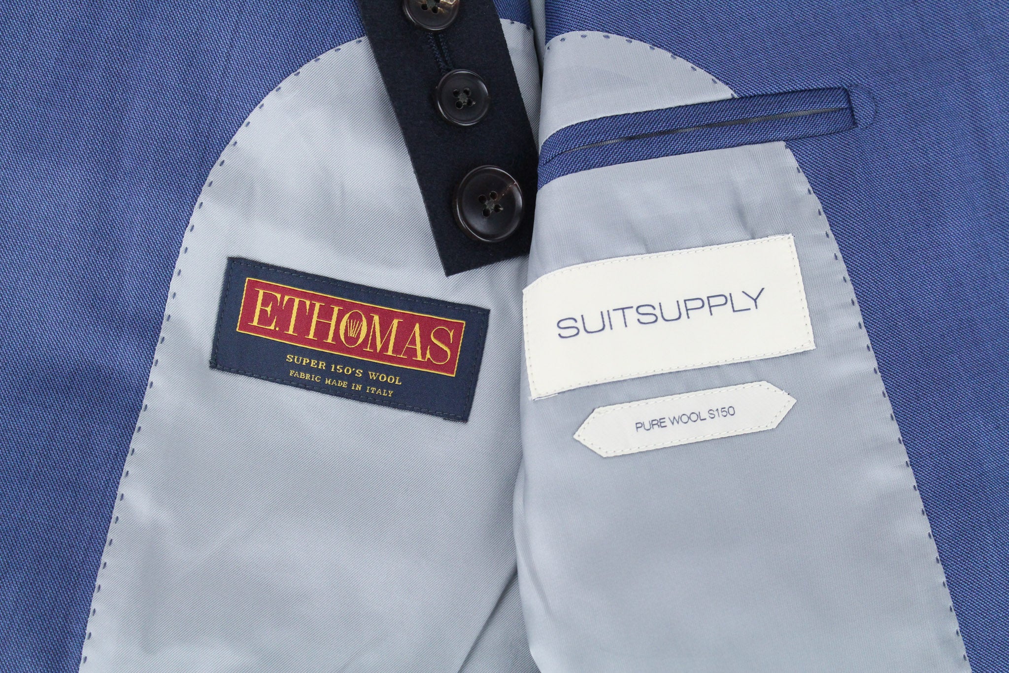 SUITSUPPLY Lazio La Spalla Men's UK34R Blue Slim 3Pc Super 150s Wool Suit