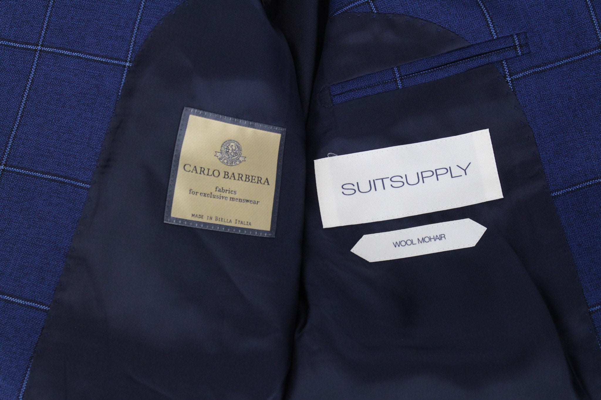 SUITSUPPLY Lazio Men's Suit UK38R Blue Windowpane Wool Mohair 2-Piece Slim