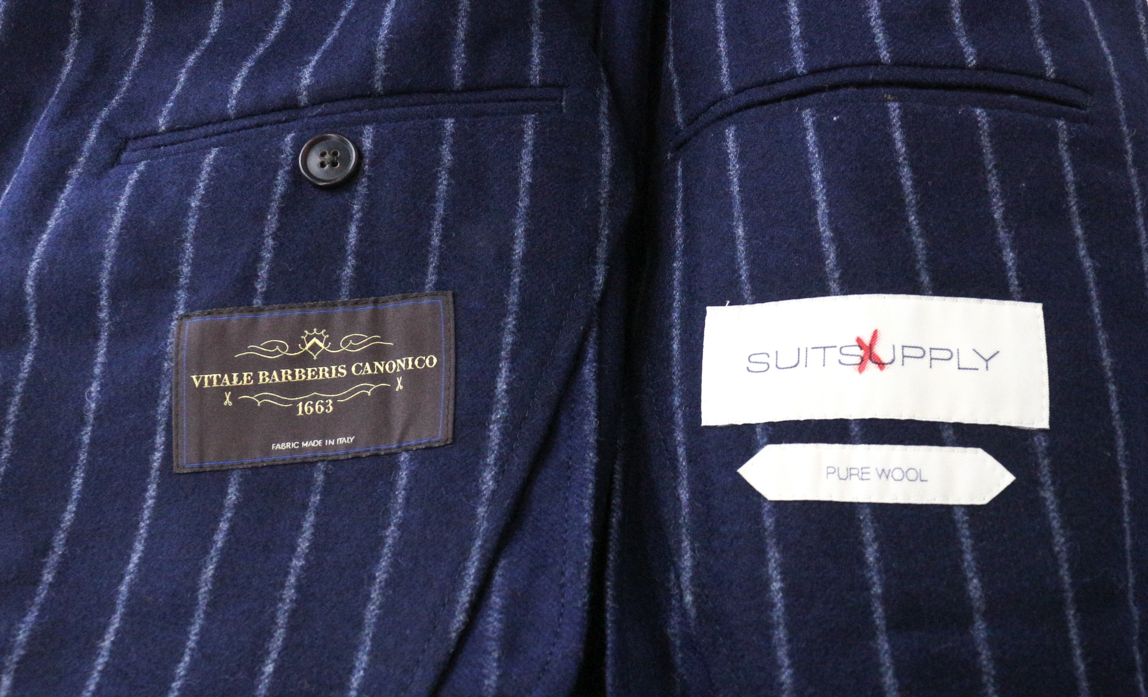 SUITSUPPLY Havana UK36R Suit 2Pc Blue Wool Slim Men's Striped Unlined