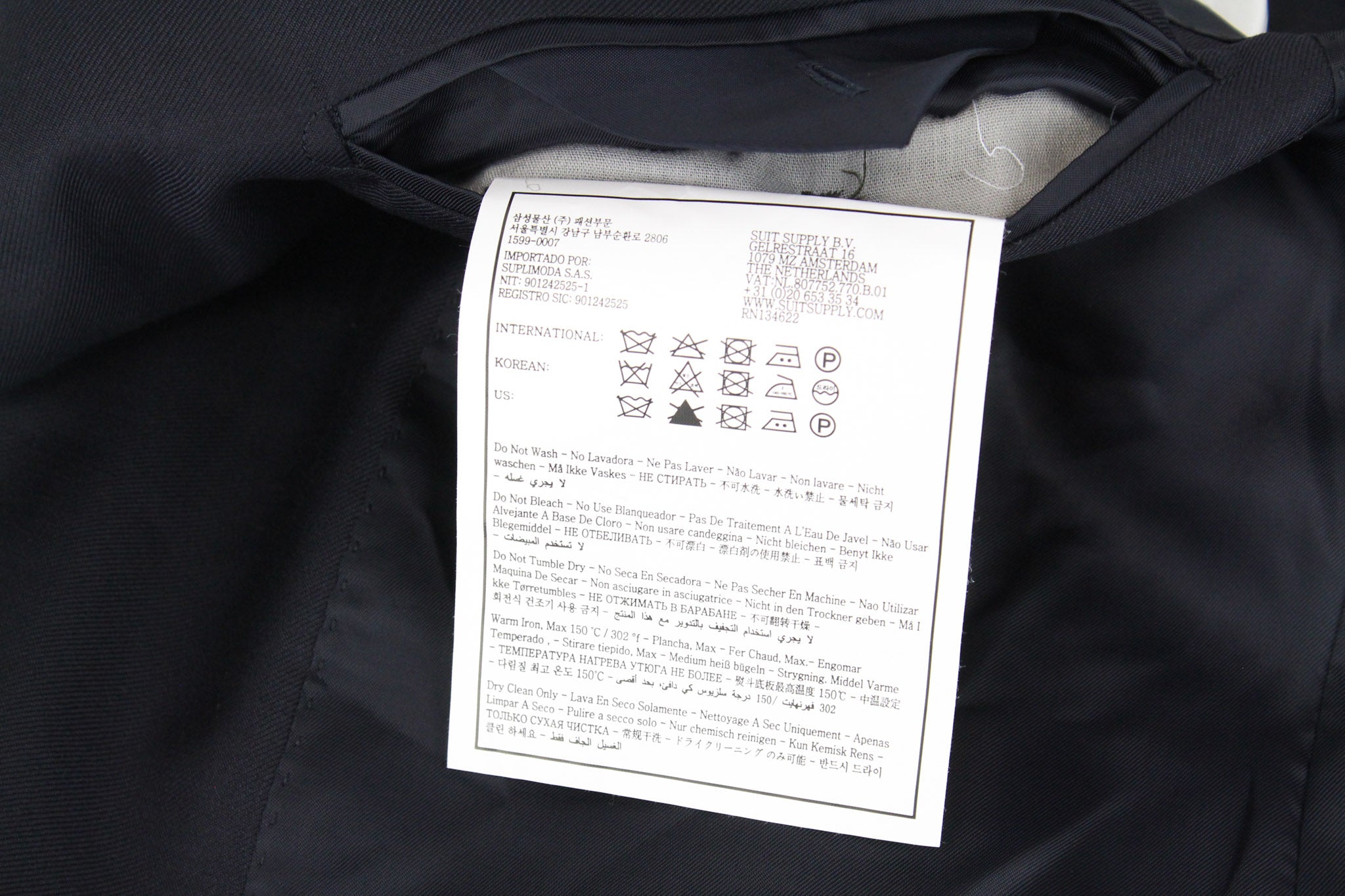 SUITSUPPLY Havana Peak Men's UK42L Blue Slim 3-Piece Super 110s Wool Suit