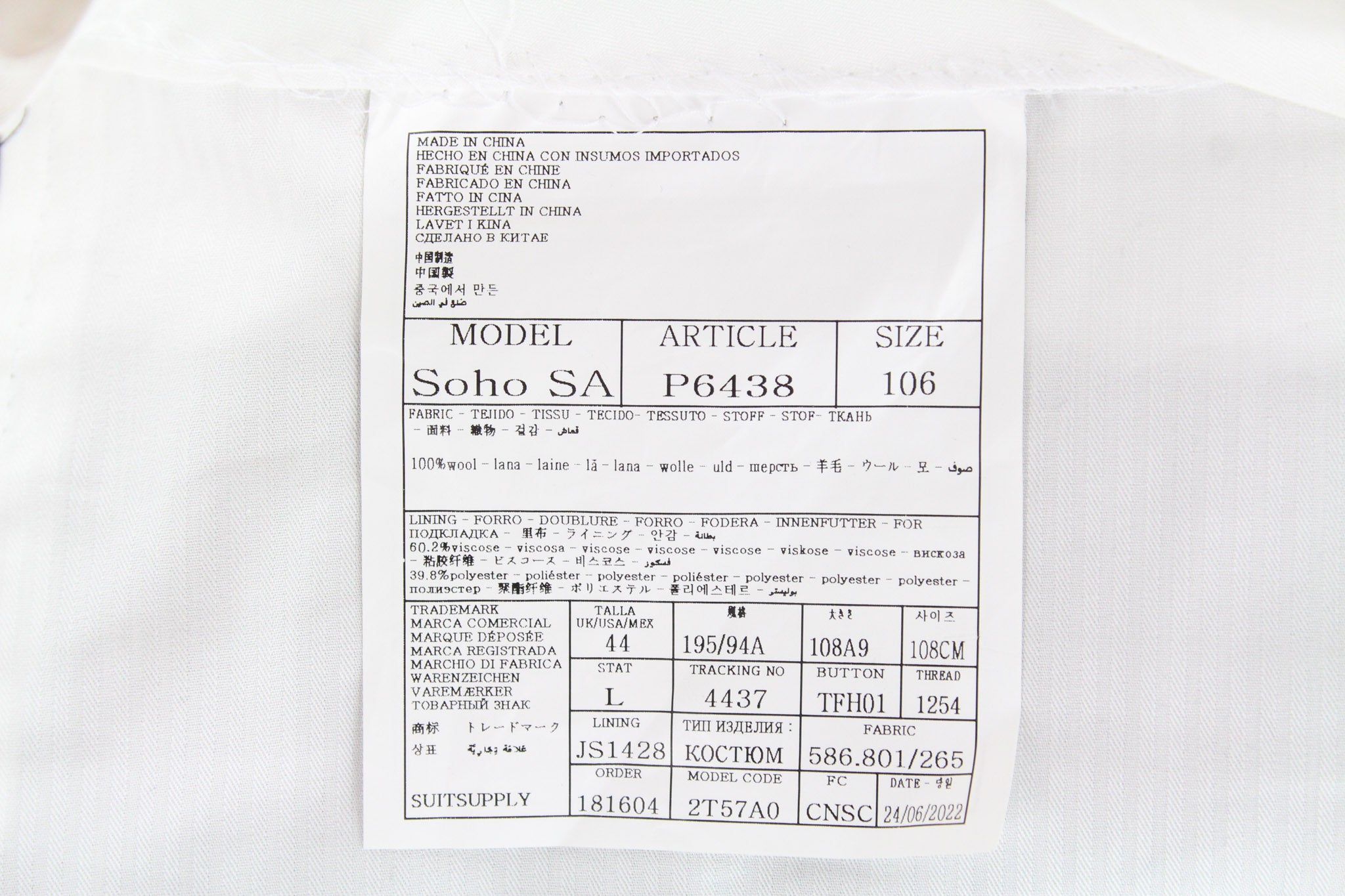 SUITSUPPLY Havana Peak Men's UK42L Blue Slim 3-Piece Super 110s Wool Suit