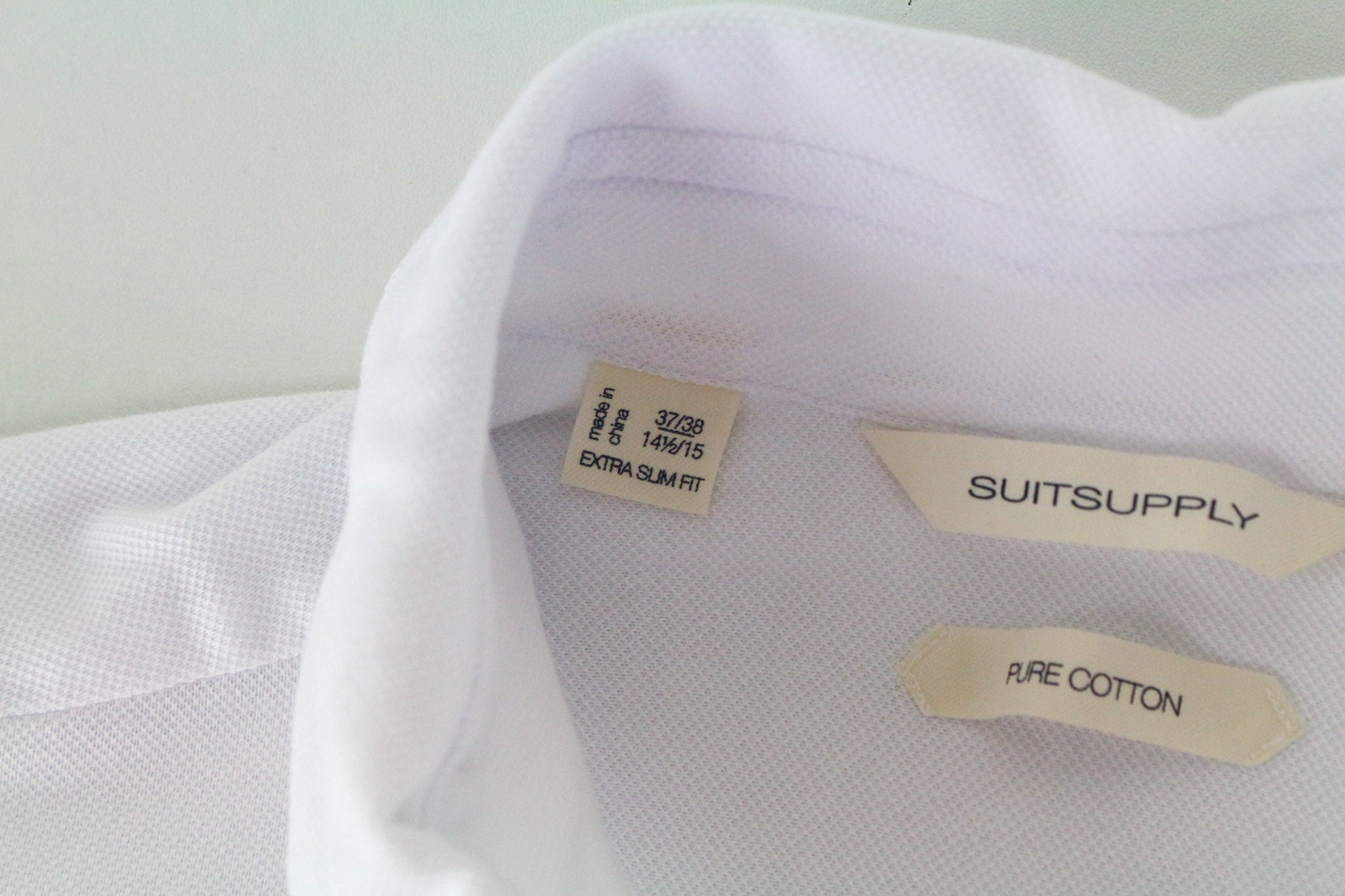 SUITSUPPLY Men T-Shirt 37/38/14 1/2/15 Extra Slim Polo Cotton White Long Sleeve