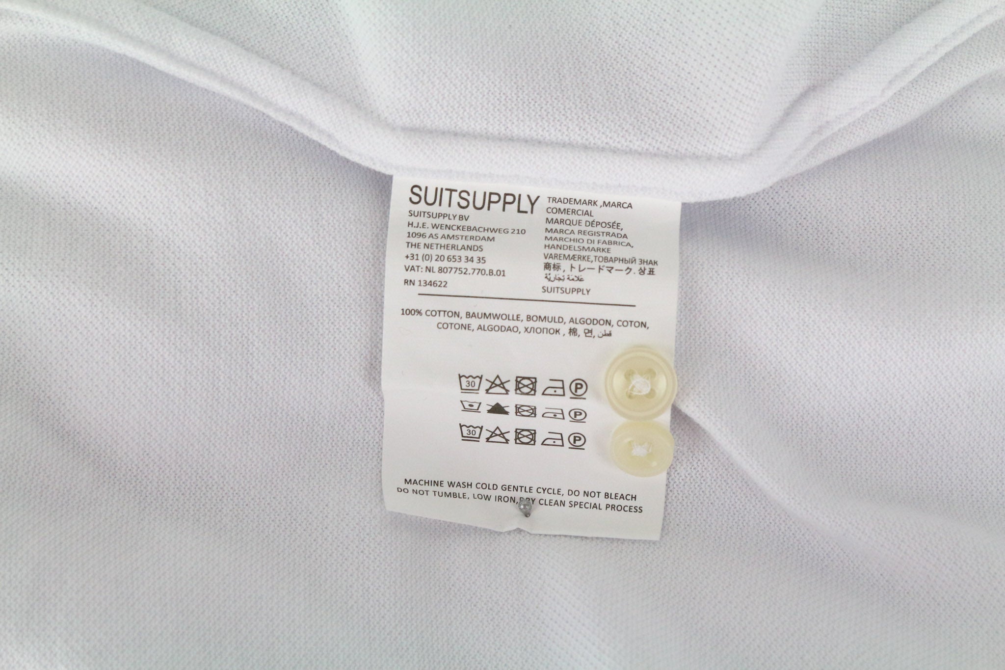 SUITSUPPLY Men T-Shirt 37/38/14 1/2/15 Extra Slim Polo Cotton White Long Sleeve