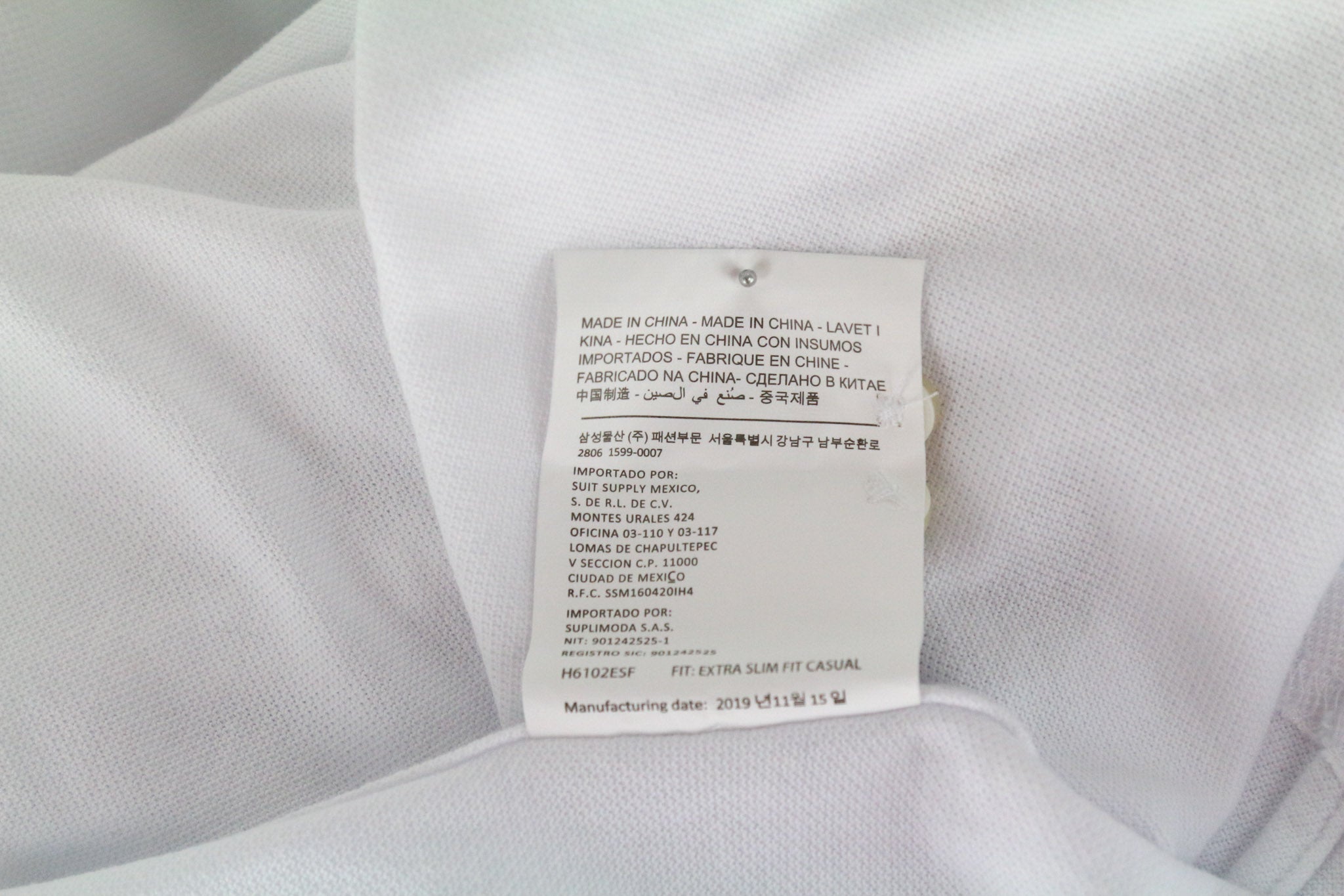 SUITSUPPLY Men T-Shirt 37/38/14 1/2/15 Extra Slim Polo Cotton White Long Sleeve