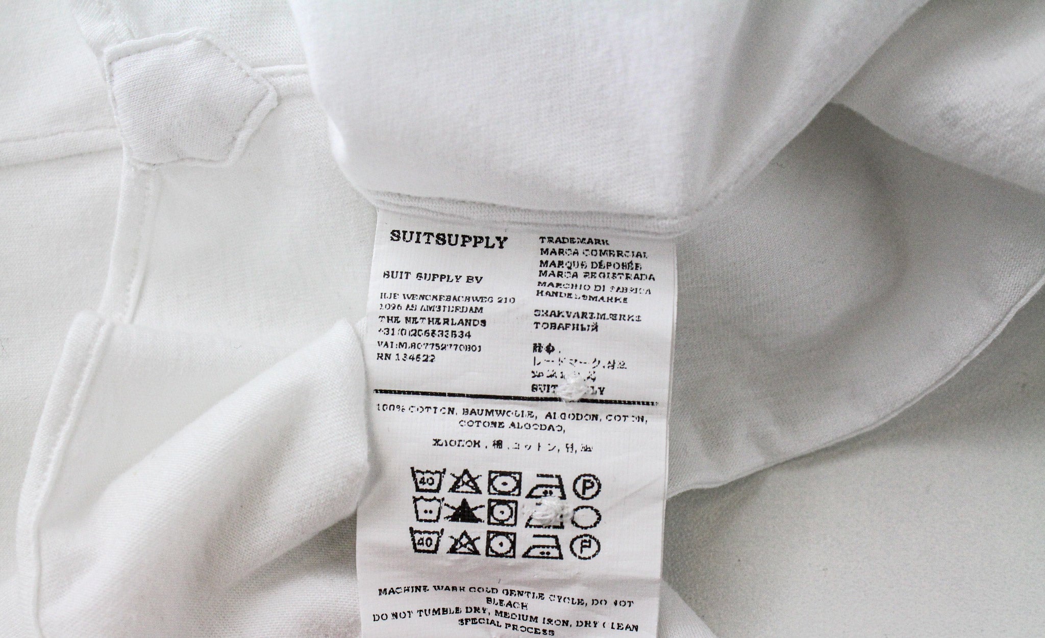 SUITSUPPLY Men's Spread T-Shirt 37/14.5 Extra Slim Fit Polo White Cotton