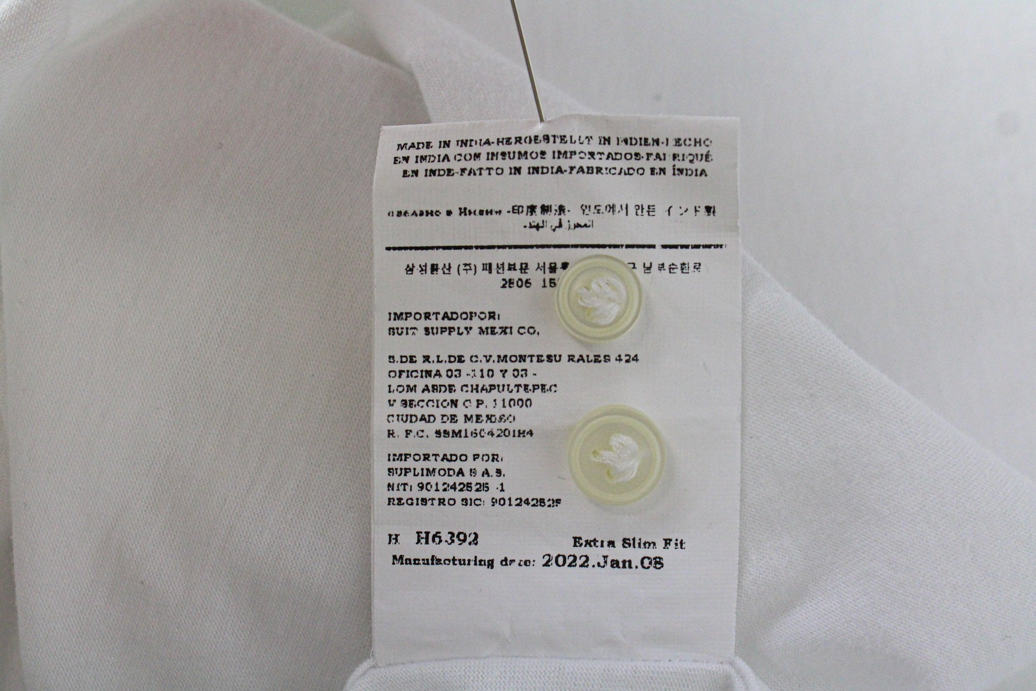 SUITSUPPLY Men's Spread T-Shirt 37/14.5 Extra Slim Fit Polo White Cotton