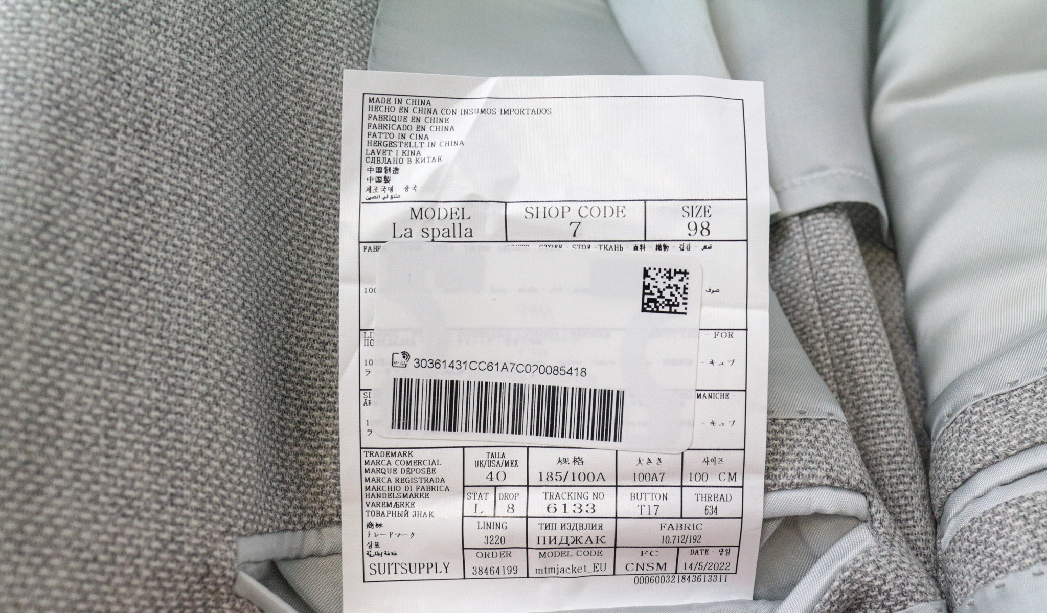 SUITSUPPLY La Spalla Men's Suit UK40L Grey Wool 2Pc Single-Breasted Classic