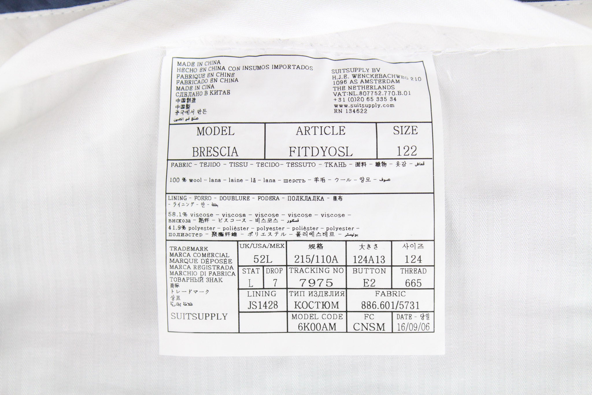 SUITSUPPLY Lazio Blueline Men's Suit UK52L Classic Navy Blue Wool 2-Piece