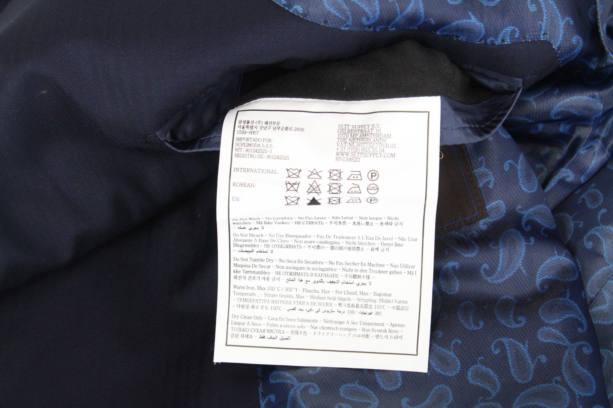 SUITSUPPLY La Spalla Men's UK36R Navy Wool Lined Double-Breasted 3-Piece