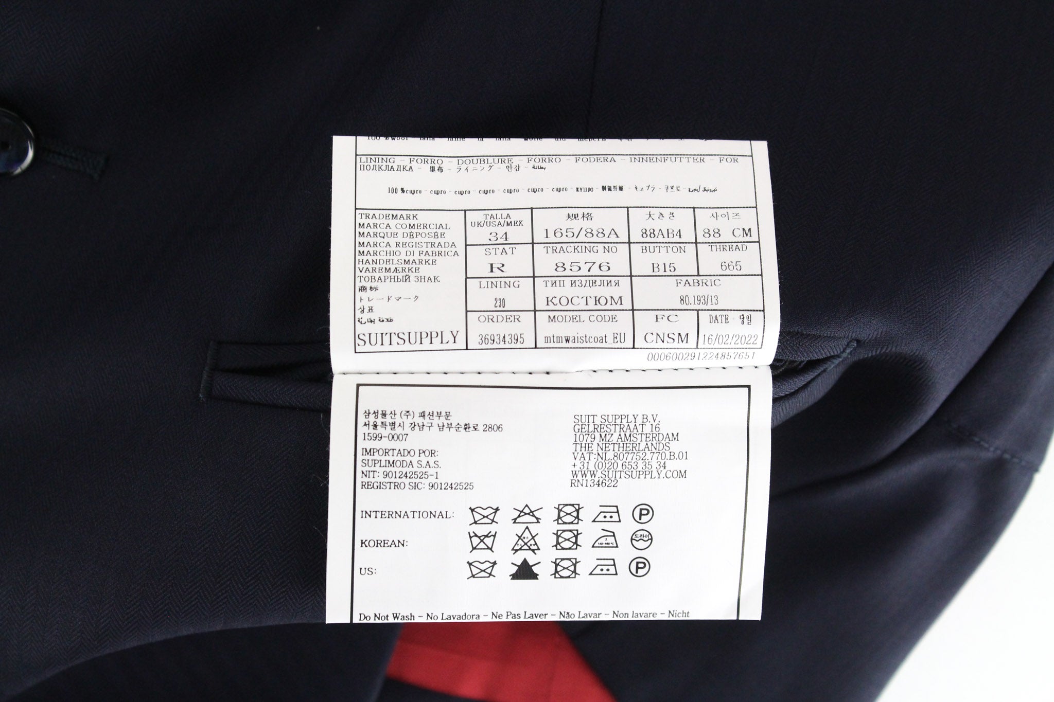 SUITSUPPLY La Spalla Men's UK36R Navy Wool Lined Double-Breasted 3-Piece