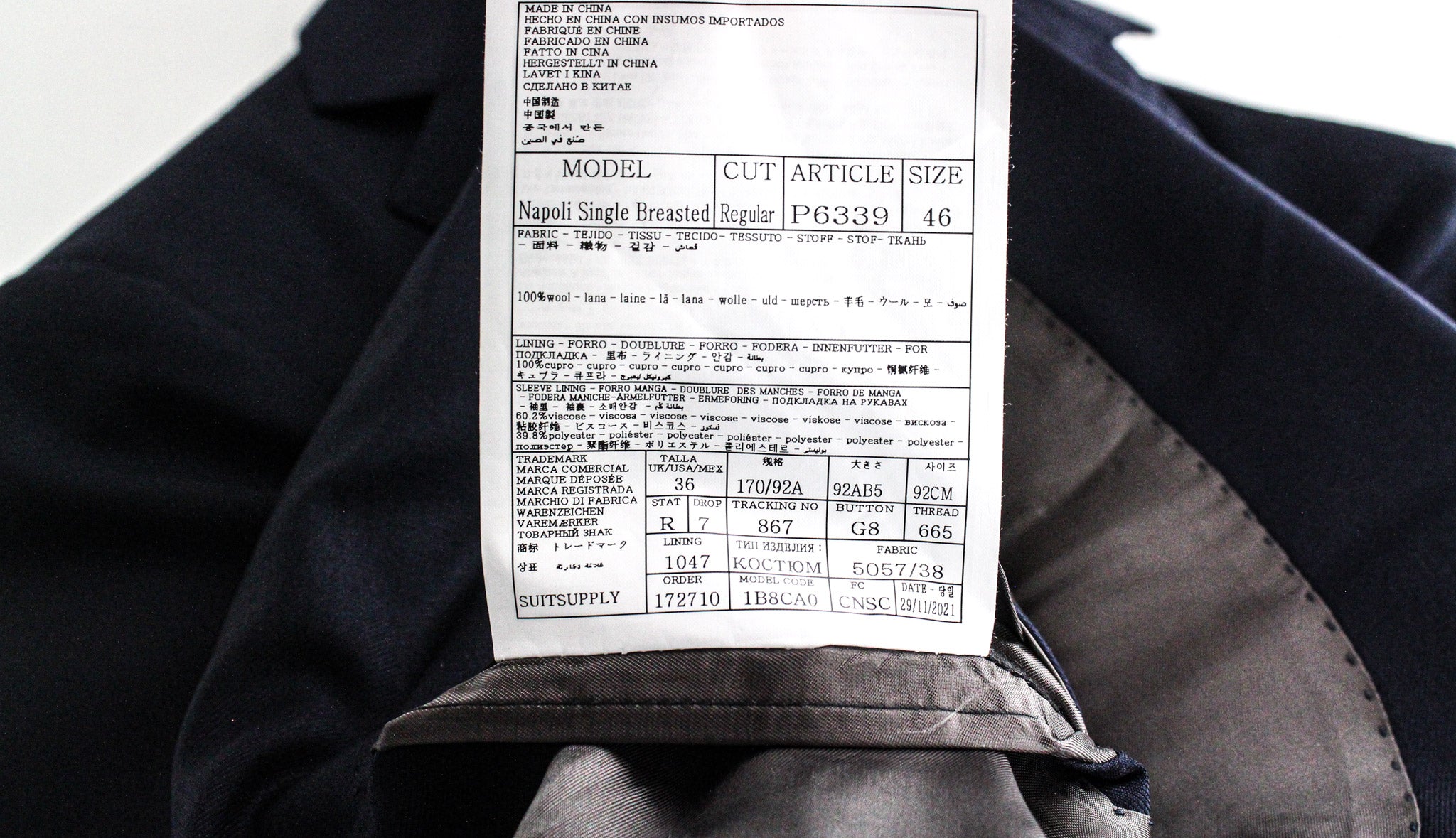 SUITSUPPLY Napoli Men's UK36R Blue Classic Pure Wool Single-Breasted 2 Piece