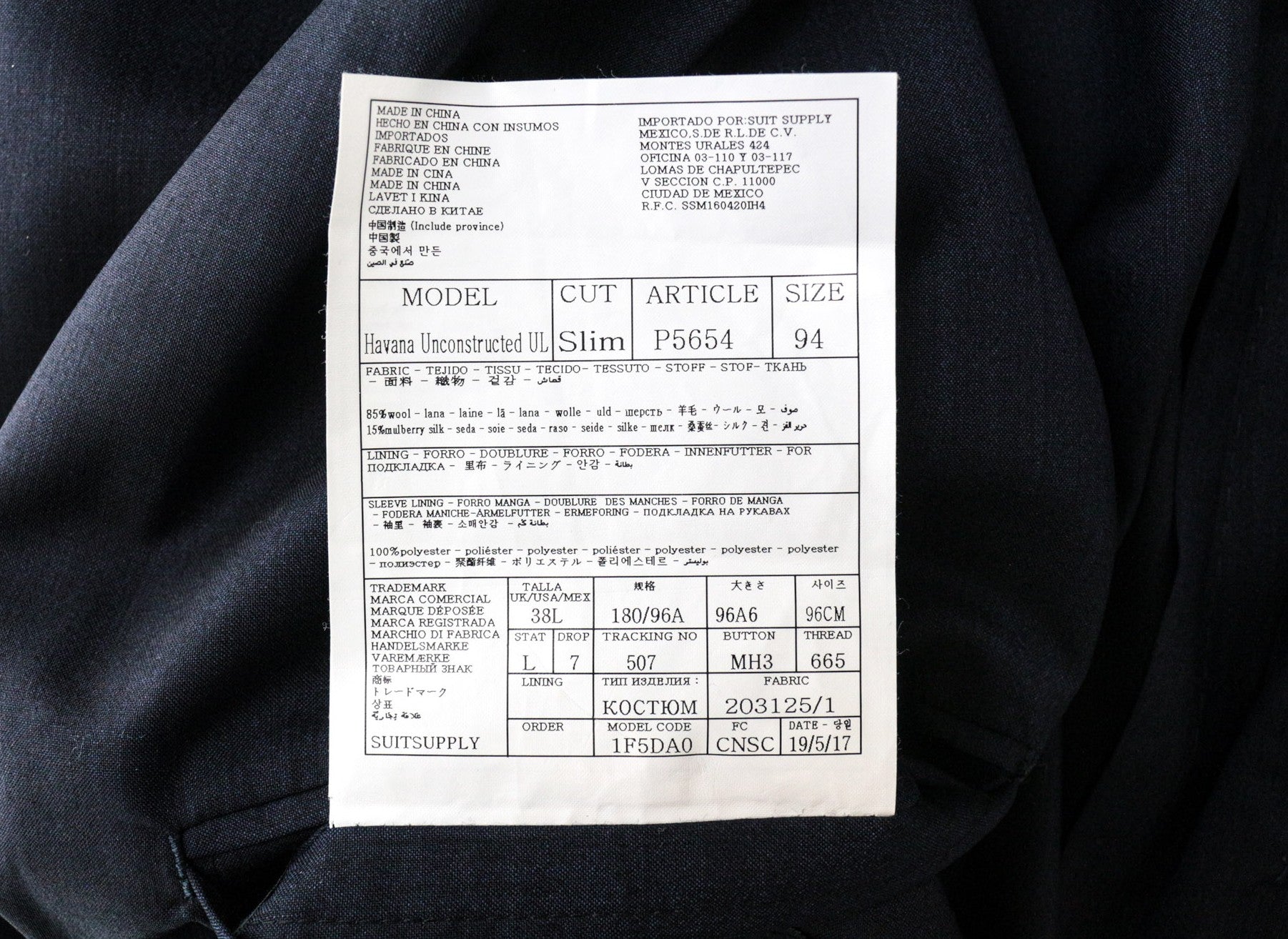 SUITSUPPLY Havana UK38L Men's Slim Blue Wool-Silk Melange 2Pc Unlined Suit