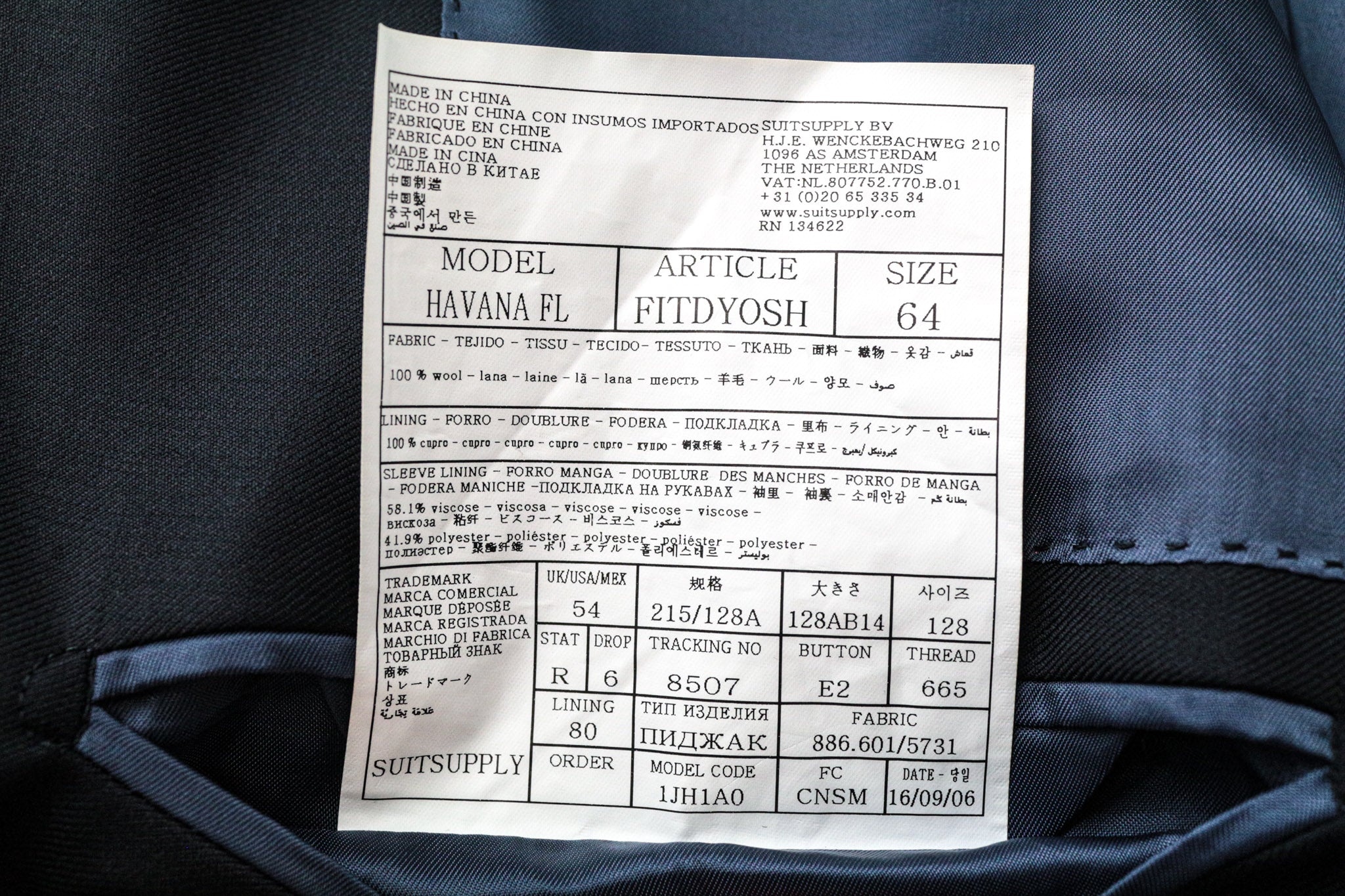 SUITSUPPLY Havana Suit Men's UK54R Blue 3Pc Pure Wool Single-Breasted Cut