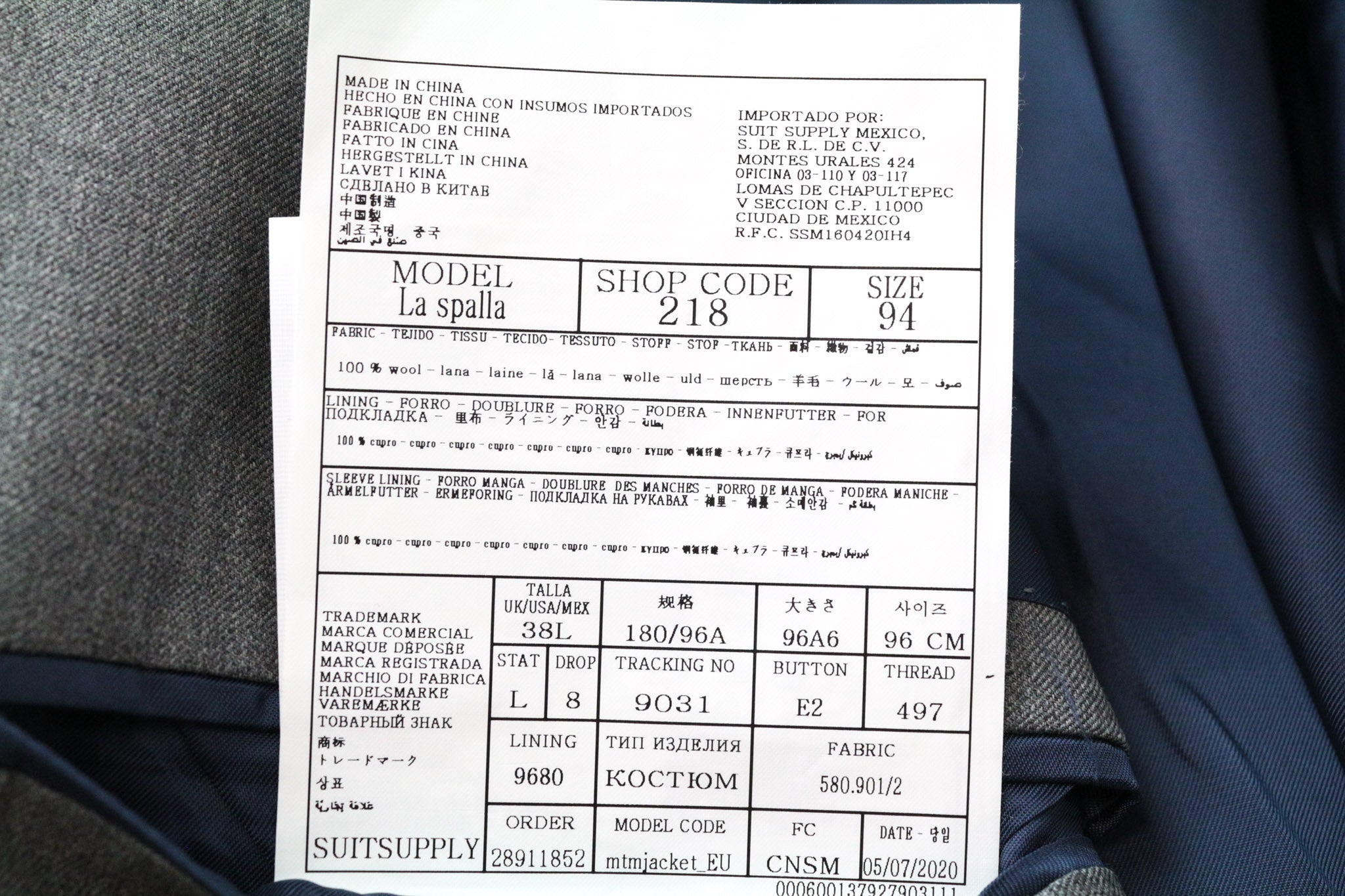 SUITSUPPLY La Spalla Suit UK38L Men's Grey Wool 2Pc Single-Breasted Classic