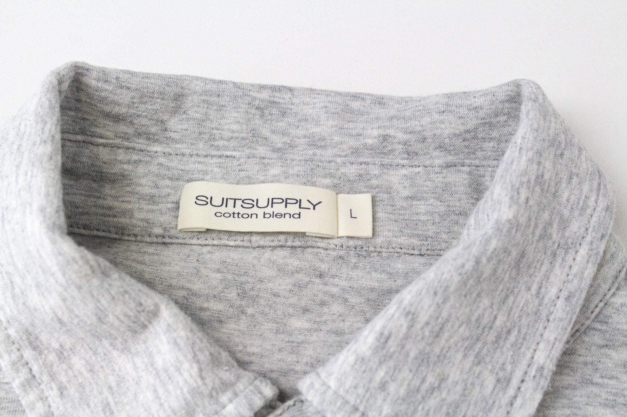 SUITSUPPLY Men's T-Shirt L Grey Polo Cotton Cashmere Cutaway Long Sleeve Casual