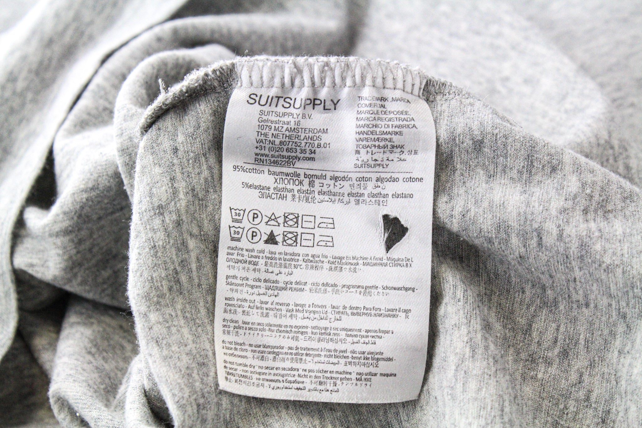 SUITSUPPLY Men's T-Shirt L Grey Polo Cotton Cashmere Cutaway Long Sleeve Casual