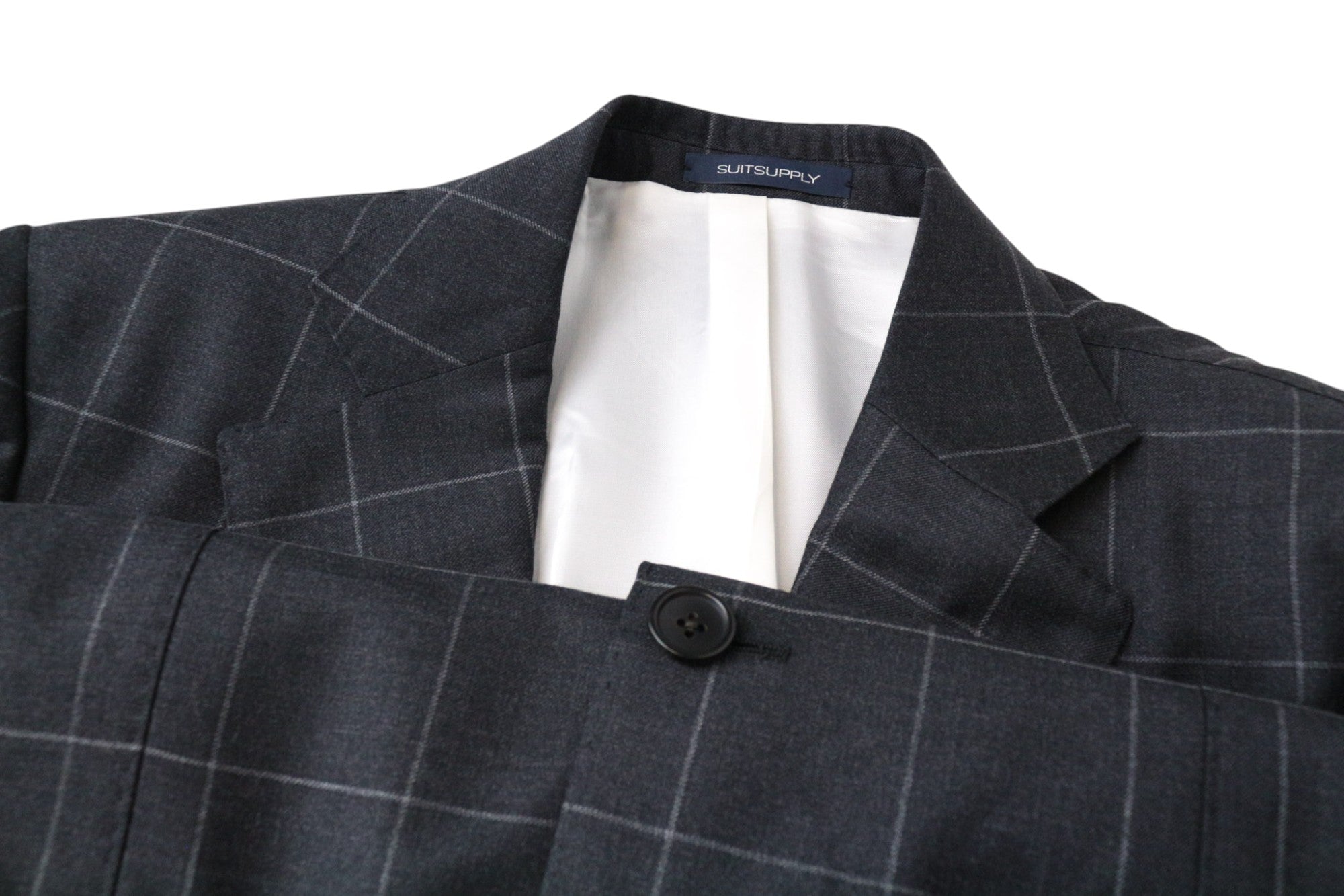 SUITSUPPLY La Spalla Men's UK38R Grey Slim Wool Windowpane Suit 2Pc