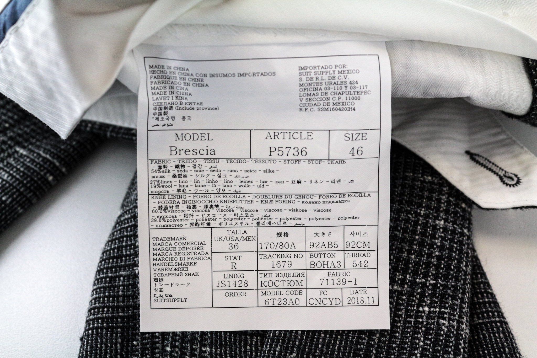 SUITSUPPLY Havana Men's Suit UK38R Grey Glen Check Wool-Silk Slim 2Pc