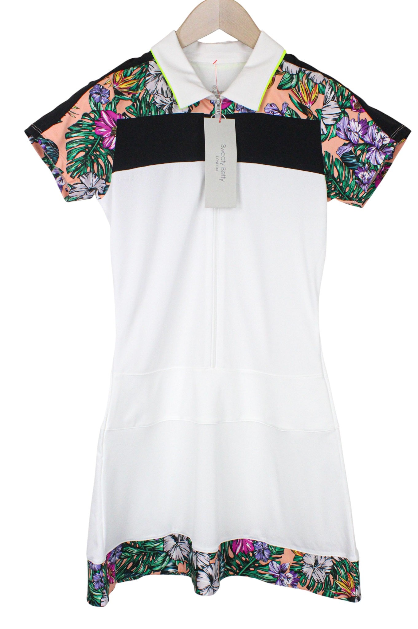 SWEATY BETTY Volley Women Dress XS Tennis White Floral Stretch Sportwear