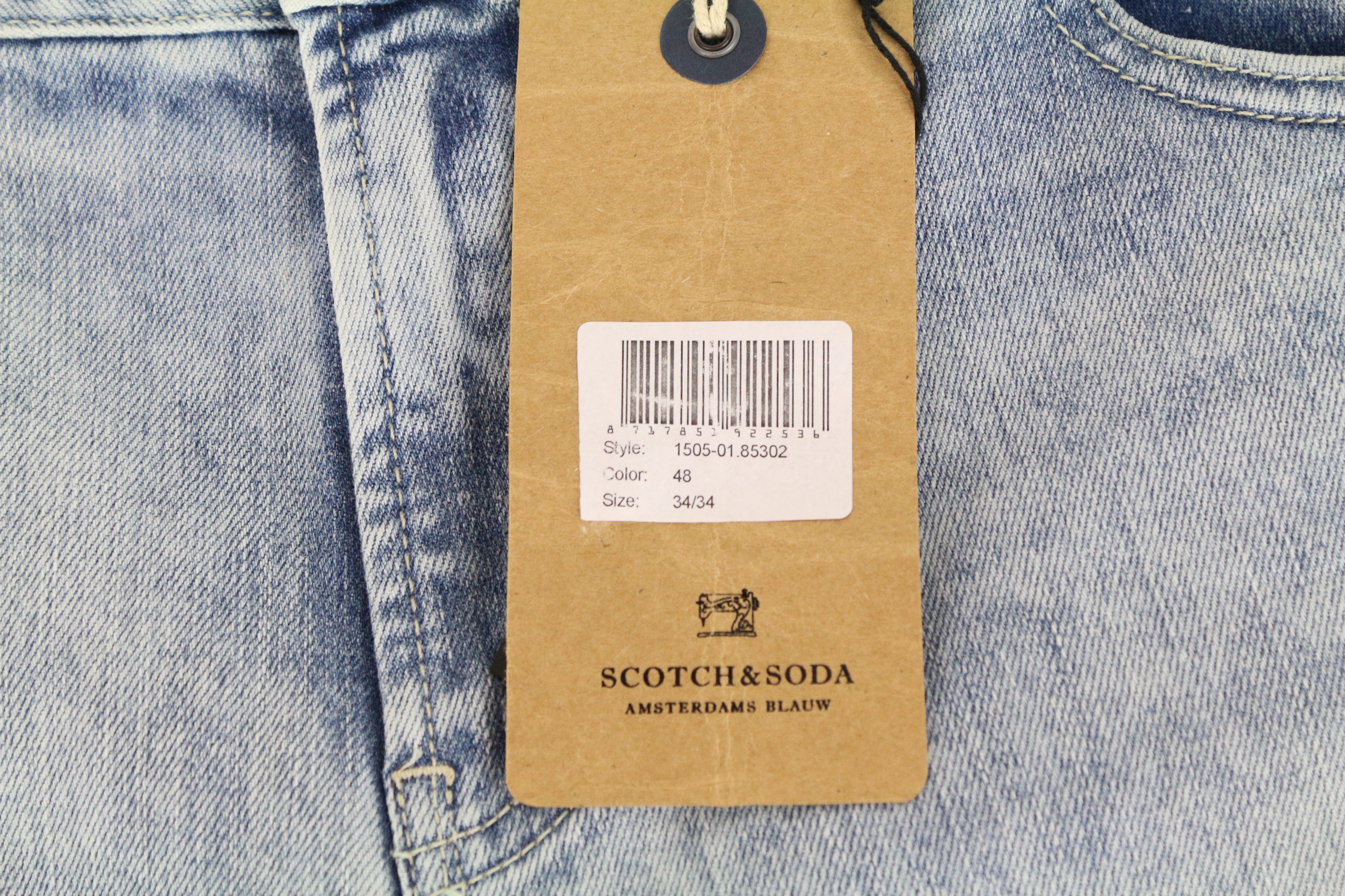 SCOTCH & SODA Skim Men Jeans W34/L34 Blue Cotton Stretch Skinny Fit Washed