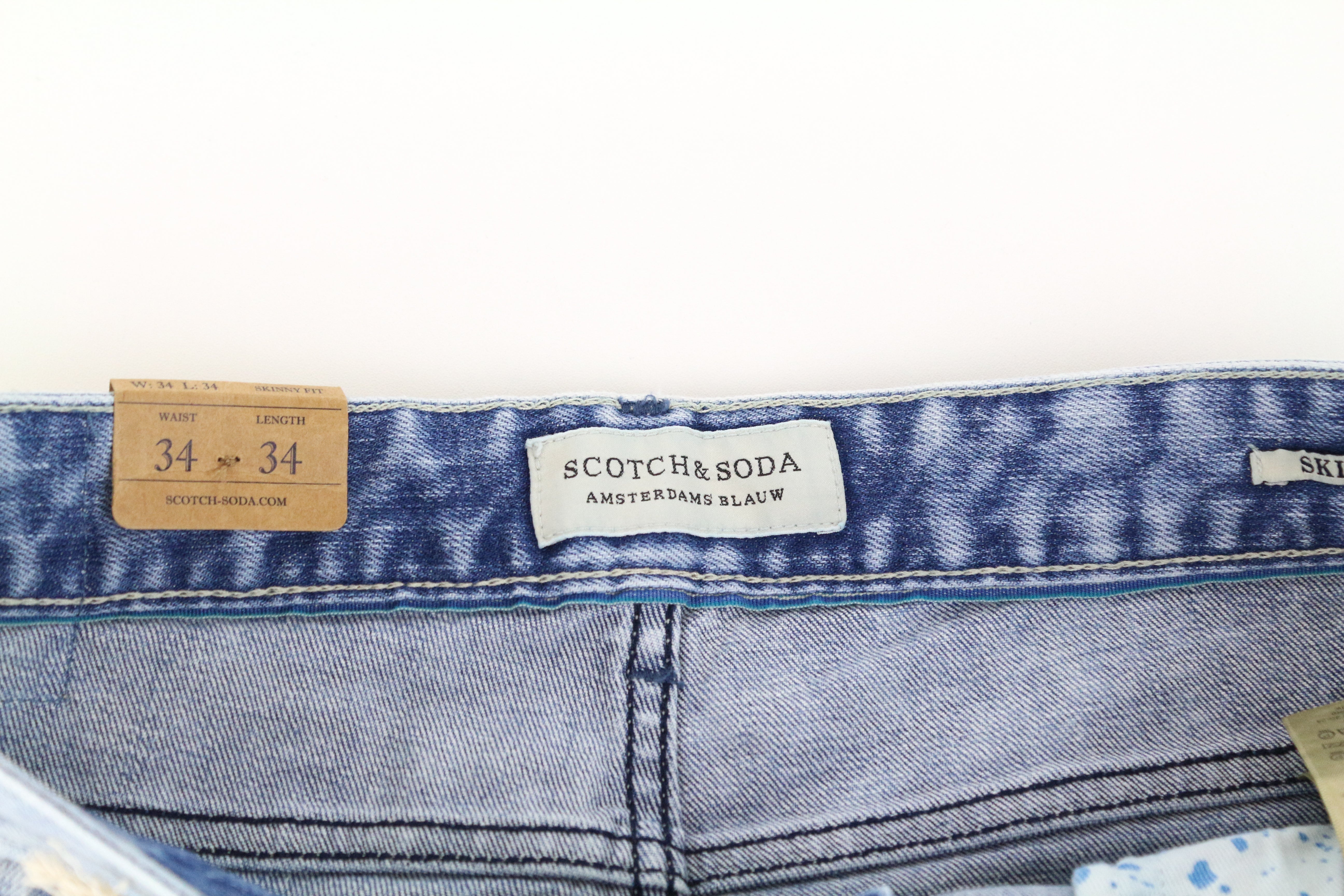 SCOTCH & SODA Skim Men Jeans W34/L34 Blue Cotton Stretch Skinny Fit Washed