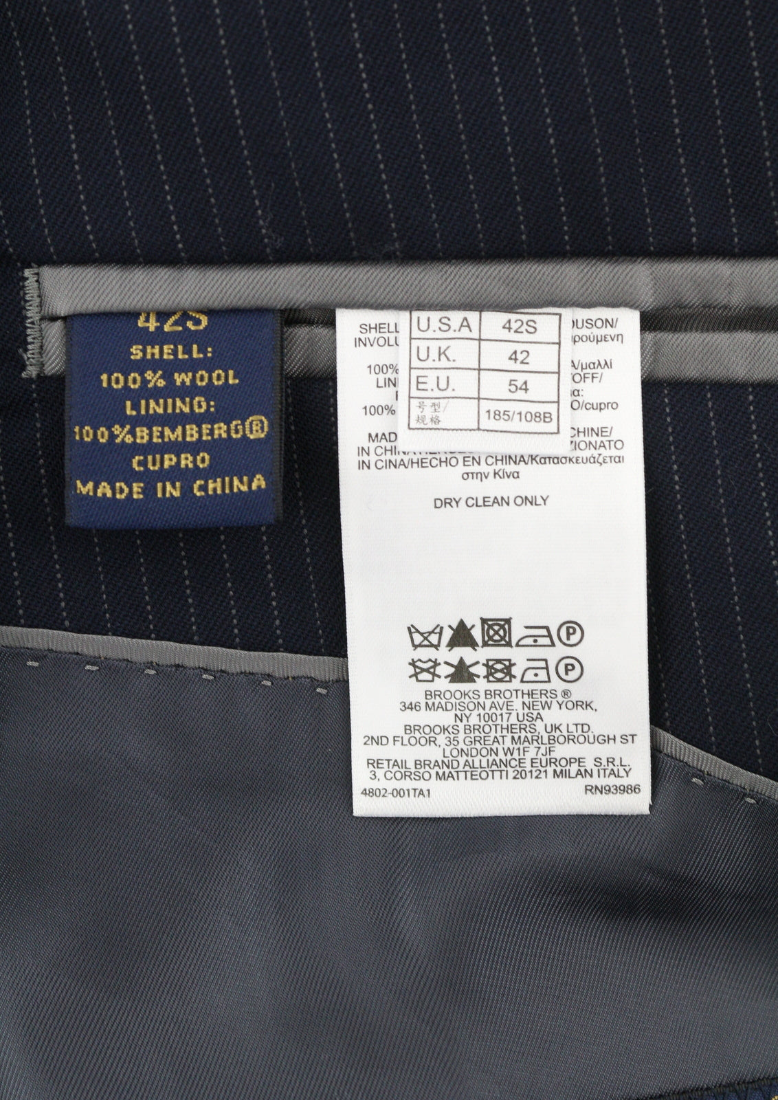 BROOKS BROTHERS 346 Regent Fit Men Blazer UK42 Blue Wool Pinstripe Lapel