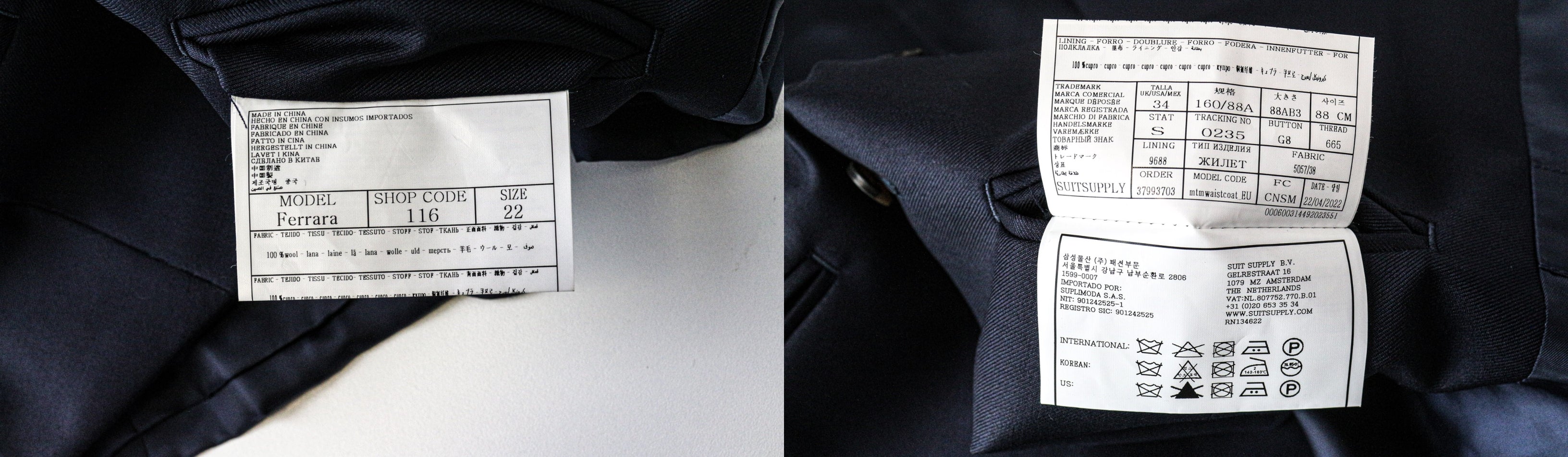 SUITSUPPLY Napoli Men's Suit UK34R Blue Wool 3Pc Classic Fit Single-Breasted