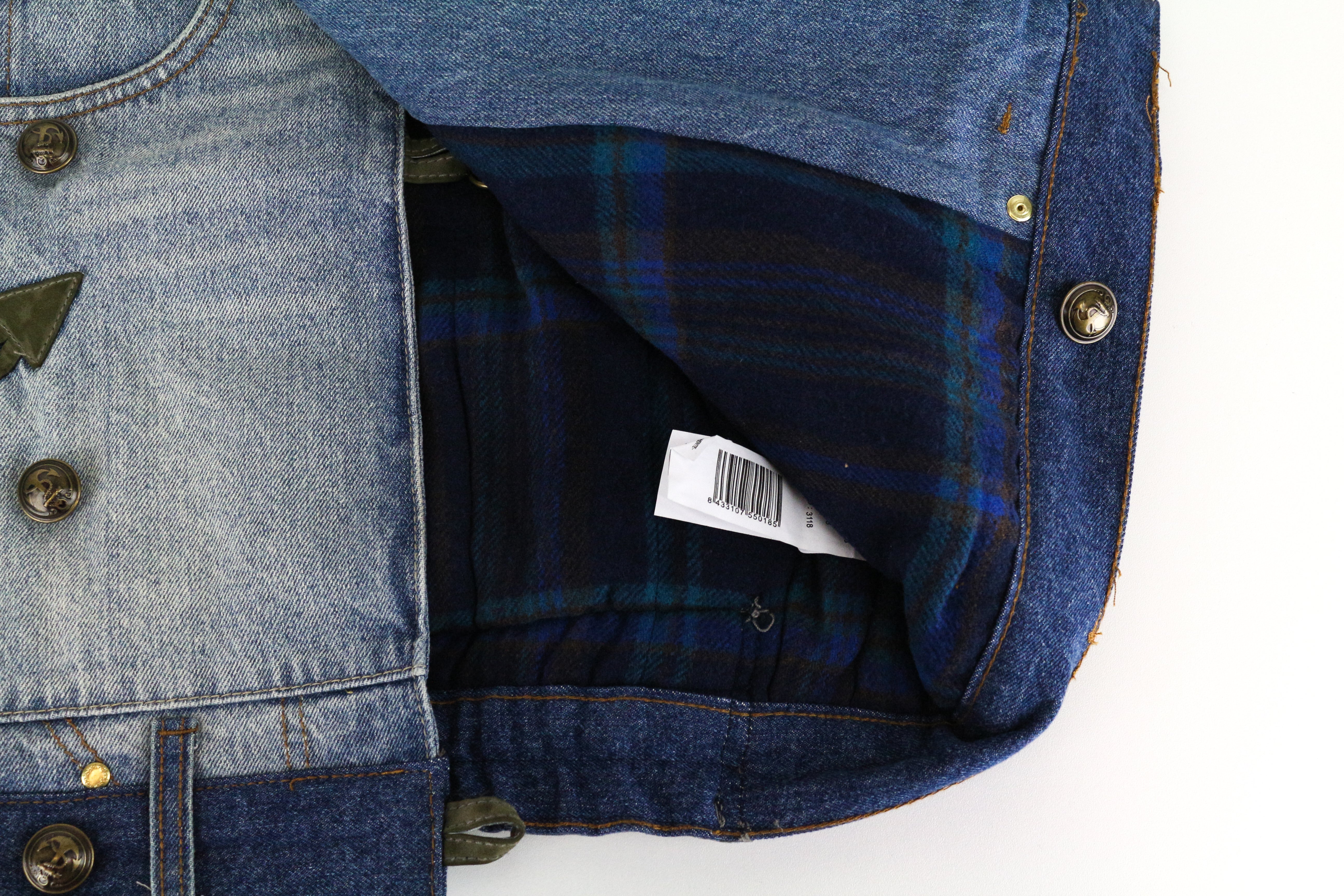 DESIGUAL Blue Denim Jacket 38 Women's Geisha Sequins Pure Cotton Washed Look