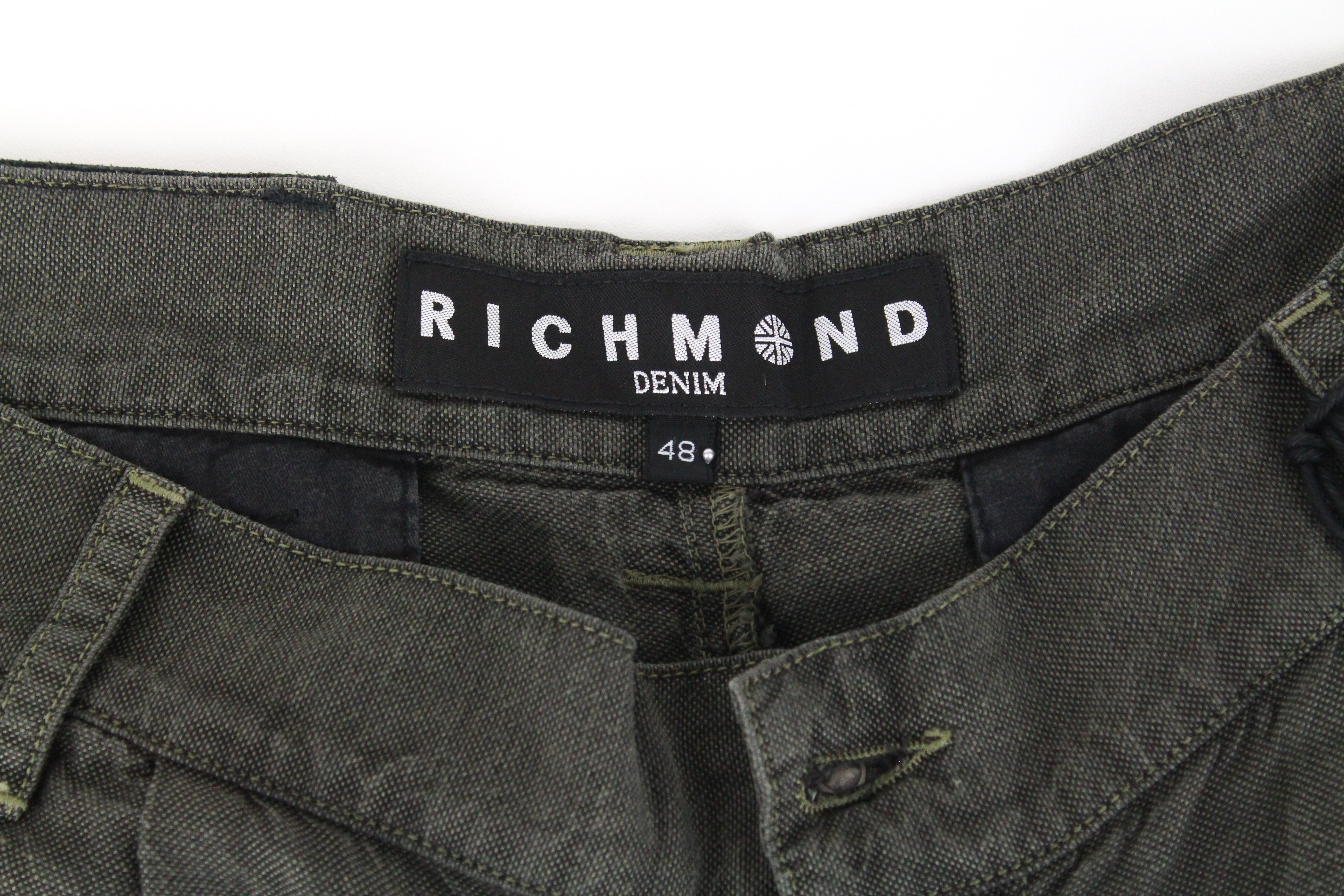 RICHMOND Men's Shorts 48 Green Cotton Linen Summer Casual Flat Front Shorts