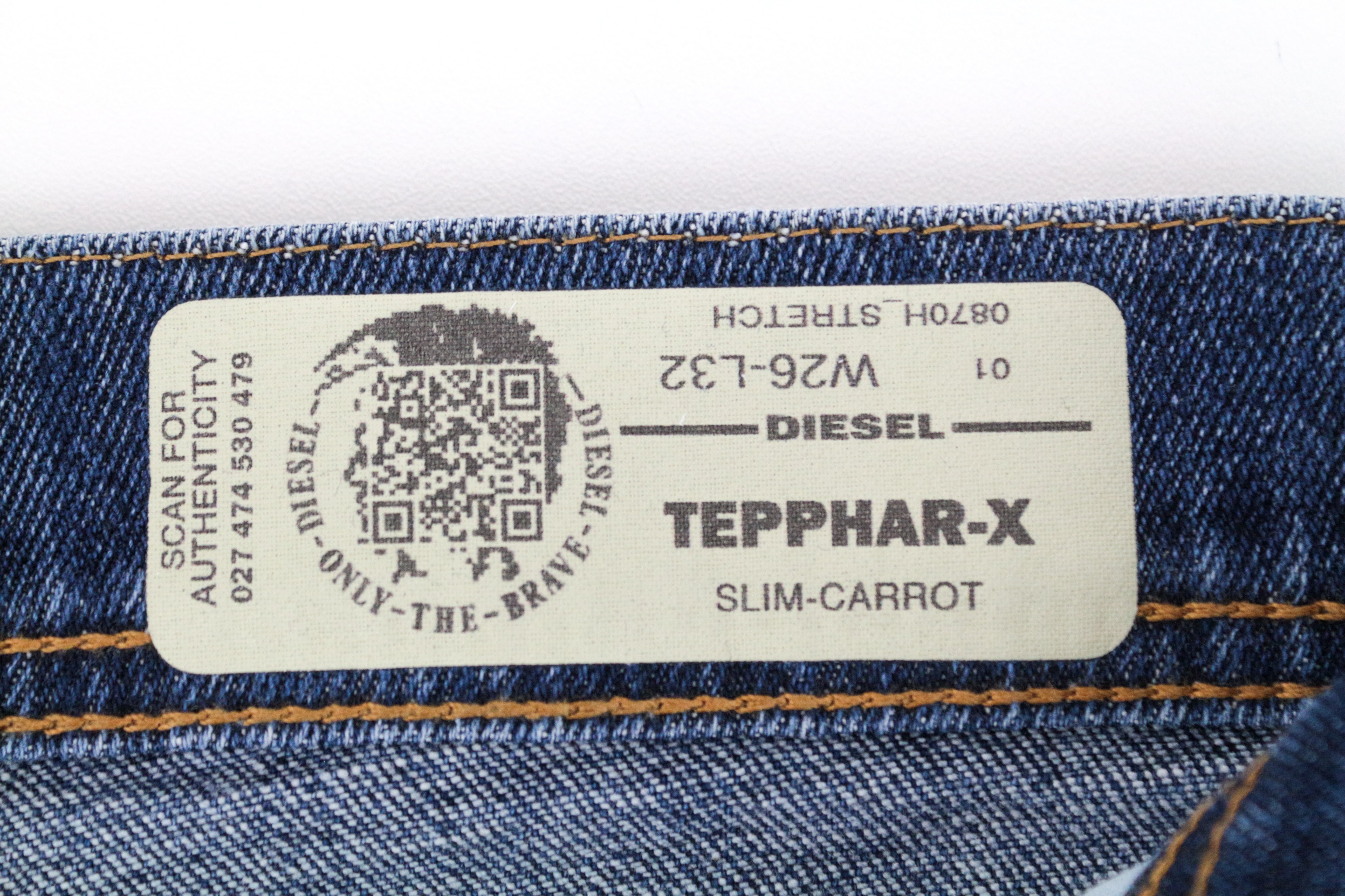 DIESEL Tepphar-X 0870H W26 L32 Slim Carrot Blue Cotton Stretch Jeans