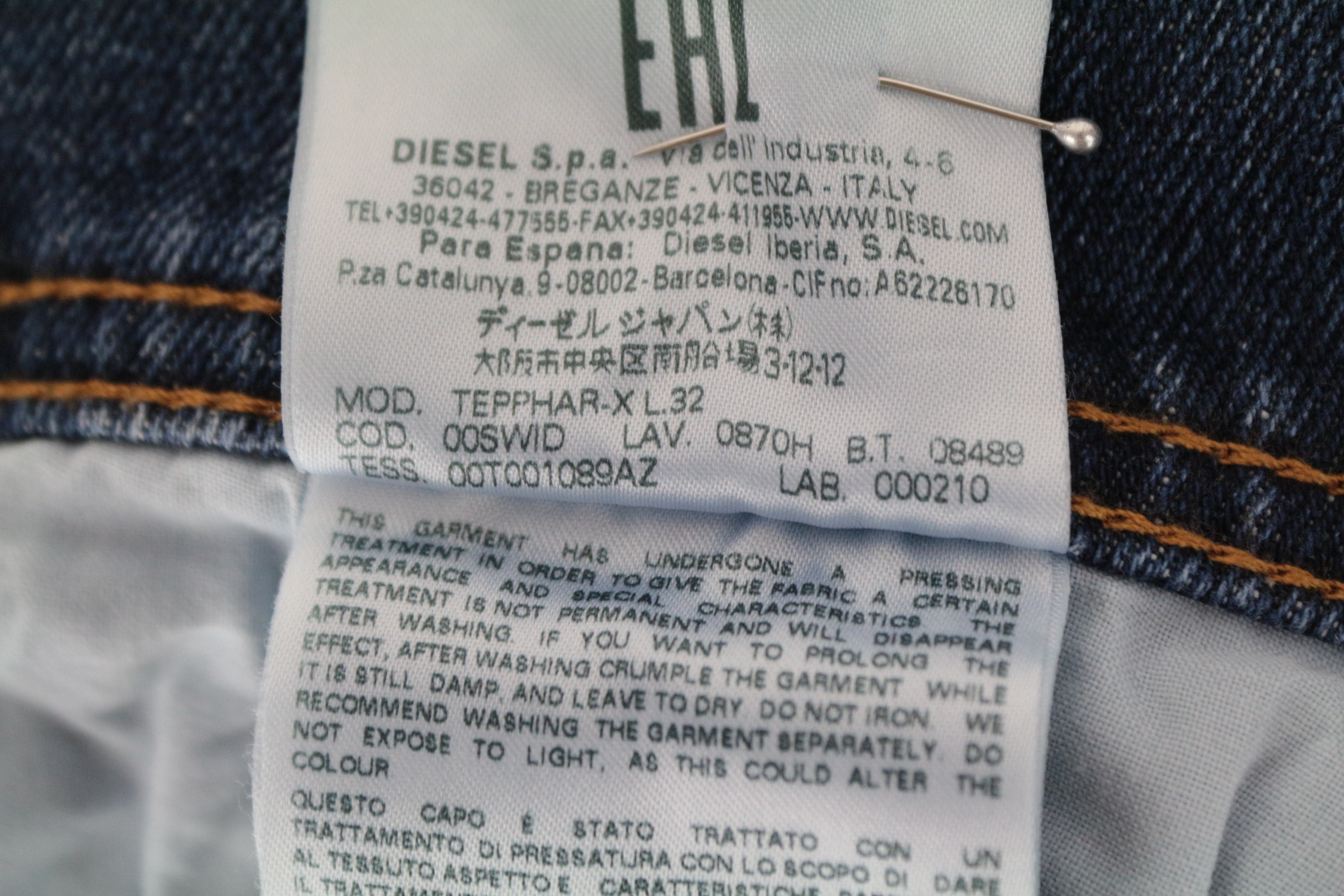 DIESEL Tepphar-X 0870H W26 L32 Slim Carrot Blue Cotton Stretch Jeans