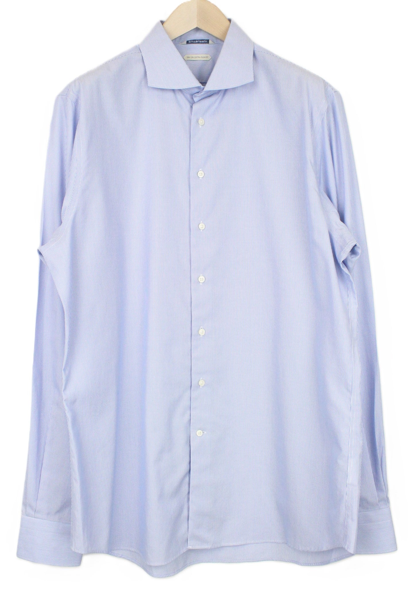 SUITSUPPLY Men's Formal Shirt 45.7/17.75L Blue Cutaway Striped Cotton Extra Slim