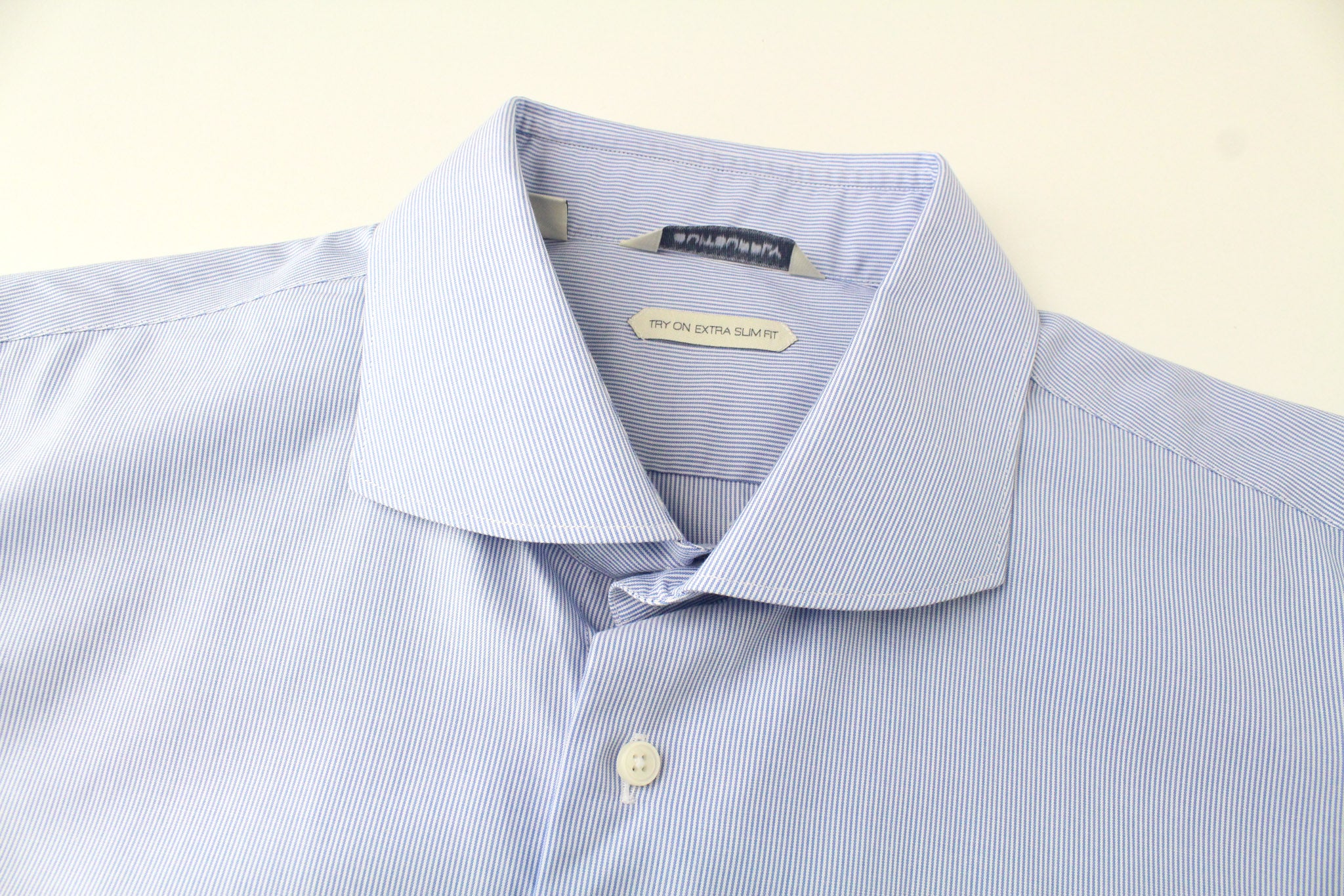 SUITSUPPLY Men's Formal Shirt 45.7/17.75L Blue Cutaway Striped Cotton Extra Slim