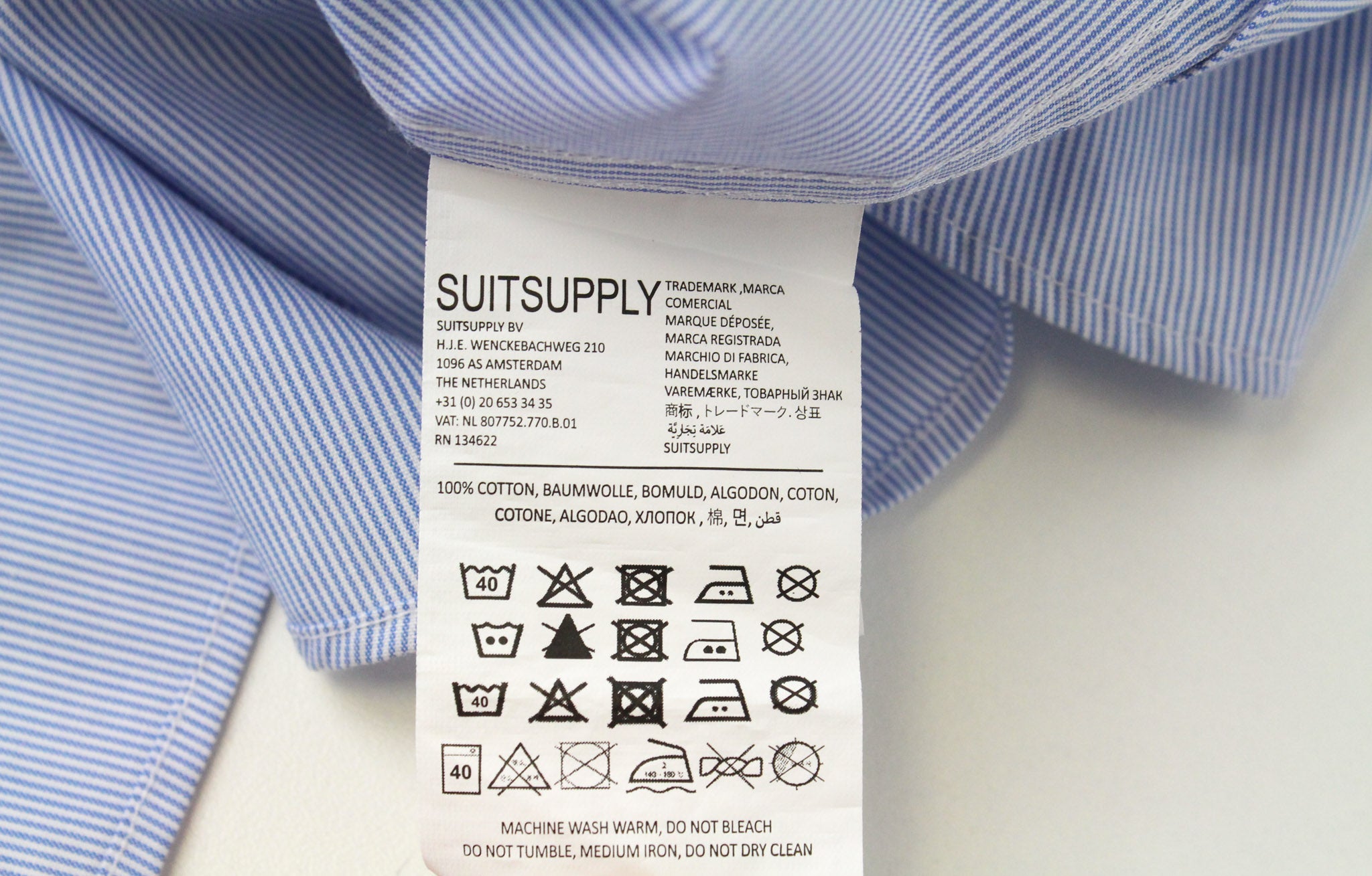 SUITSUPPLY Men's Formal Shirt 45.7/17.75L Blue Cutaway Striped Cotton Extra Slim