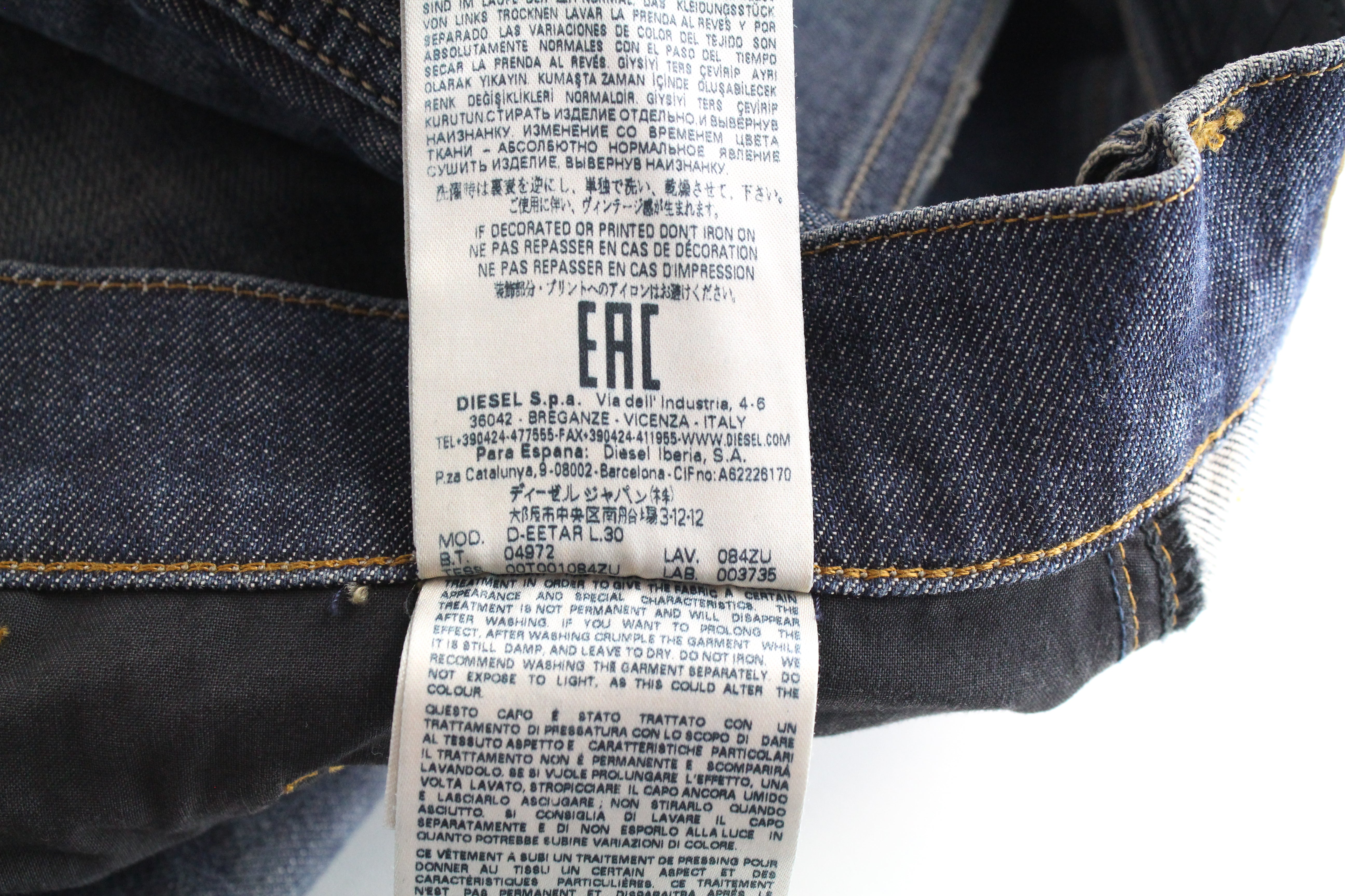 DIESEL D-Eetar 084ZU Men's Jeans W29/L30 Tapered Fit Blue Stretch Wash