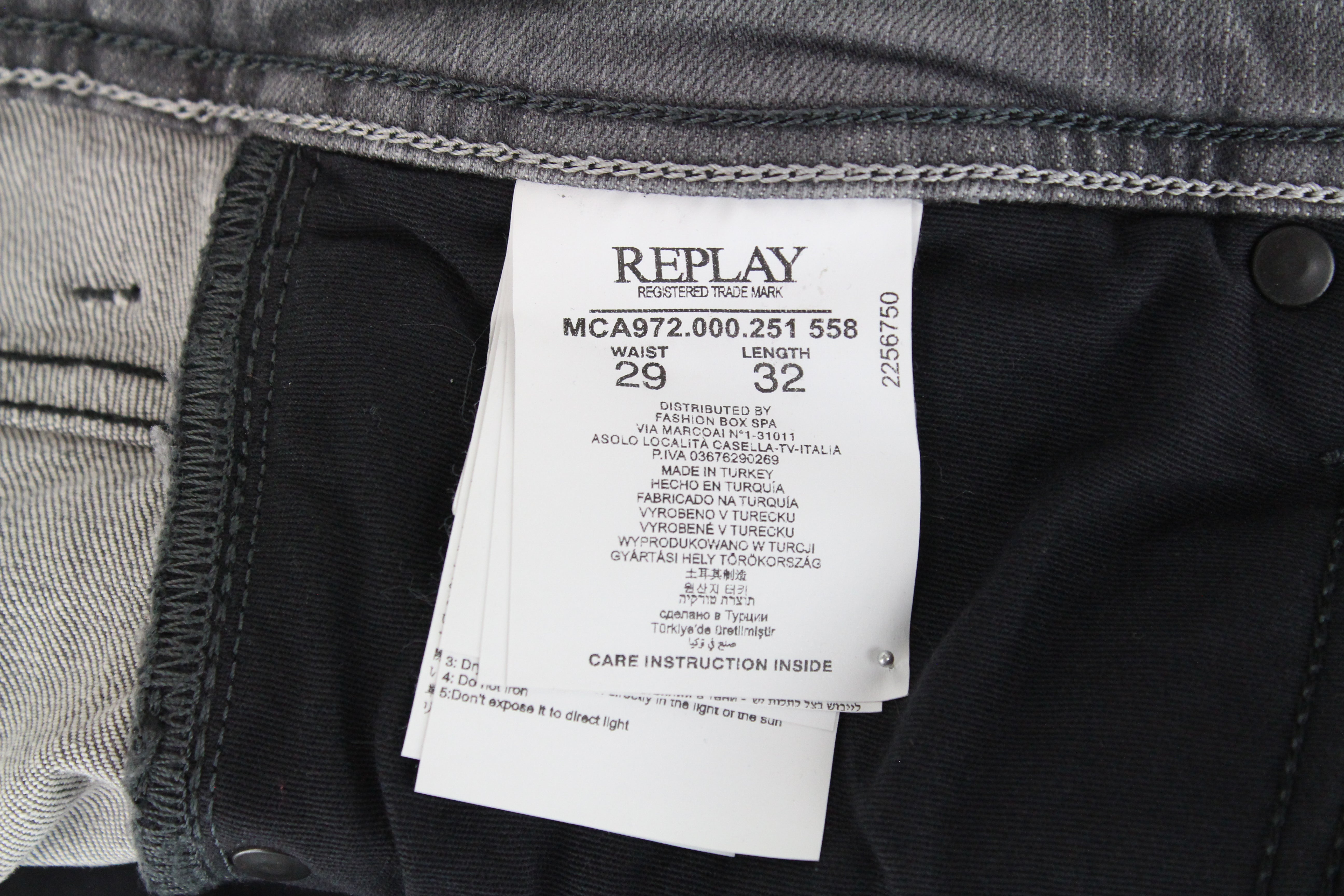 REPLAY Grover Men Jeans W29/L32 Straight Fit Cotton Stretch Grey Selvedge