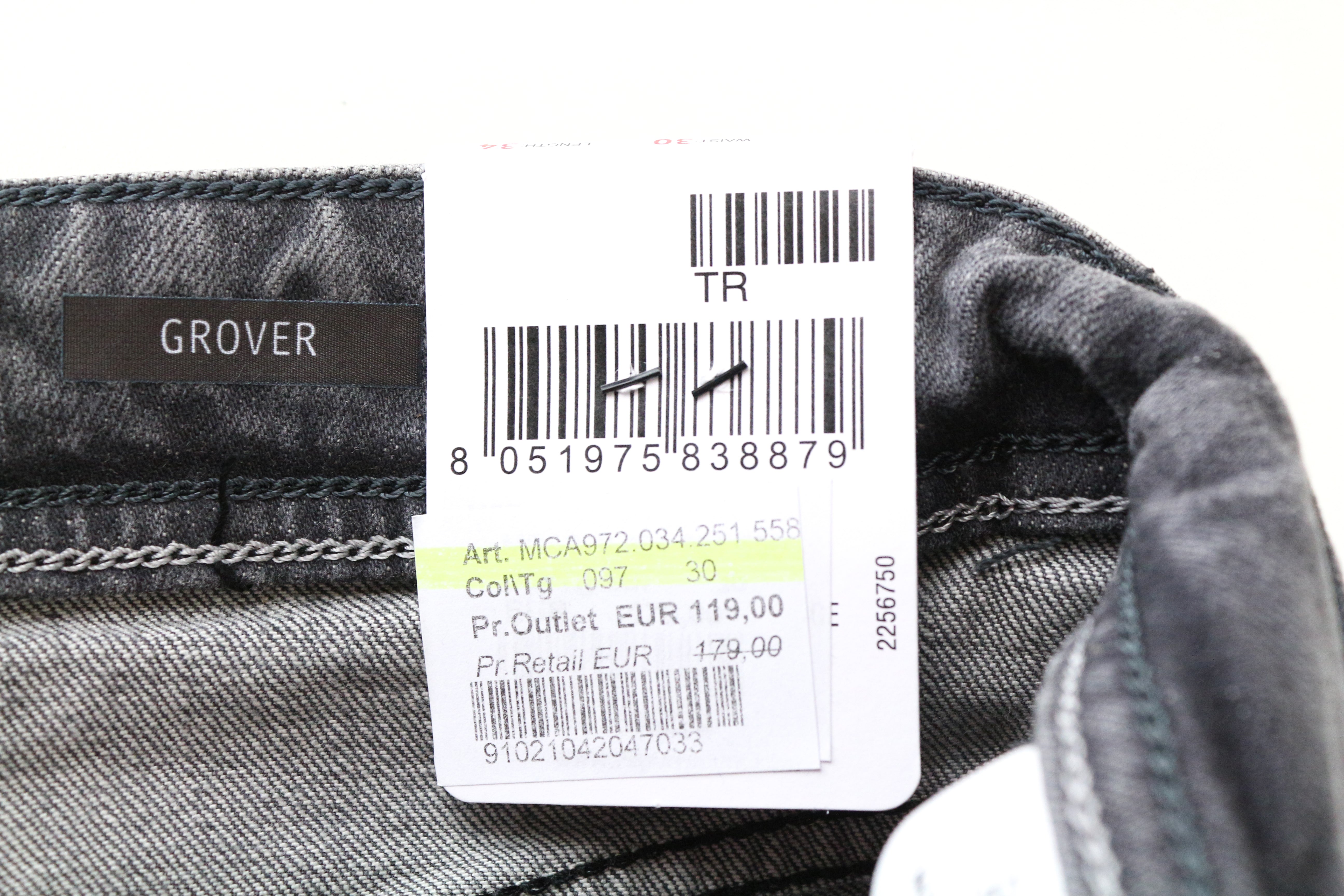 REPLAY Grover Men Jeans W30/L34 Selvedge Straight Grey Cotton Stretch Washed