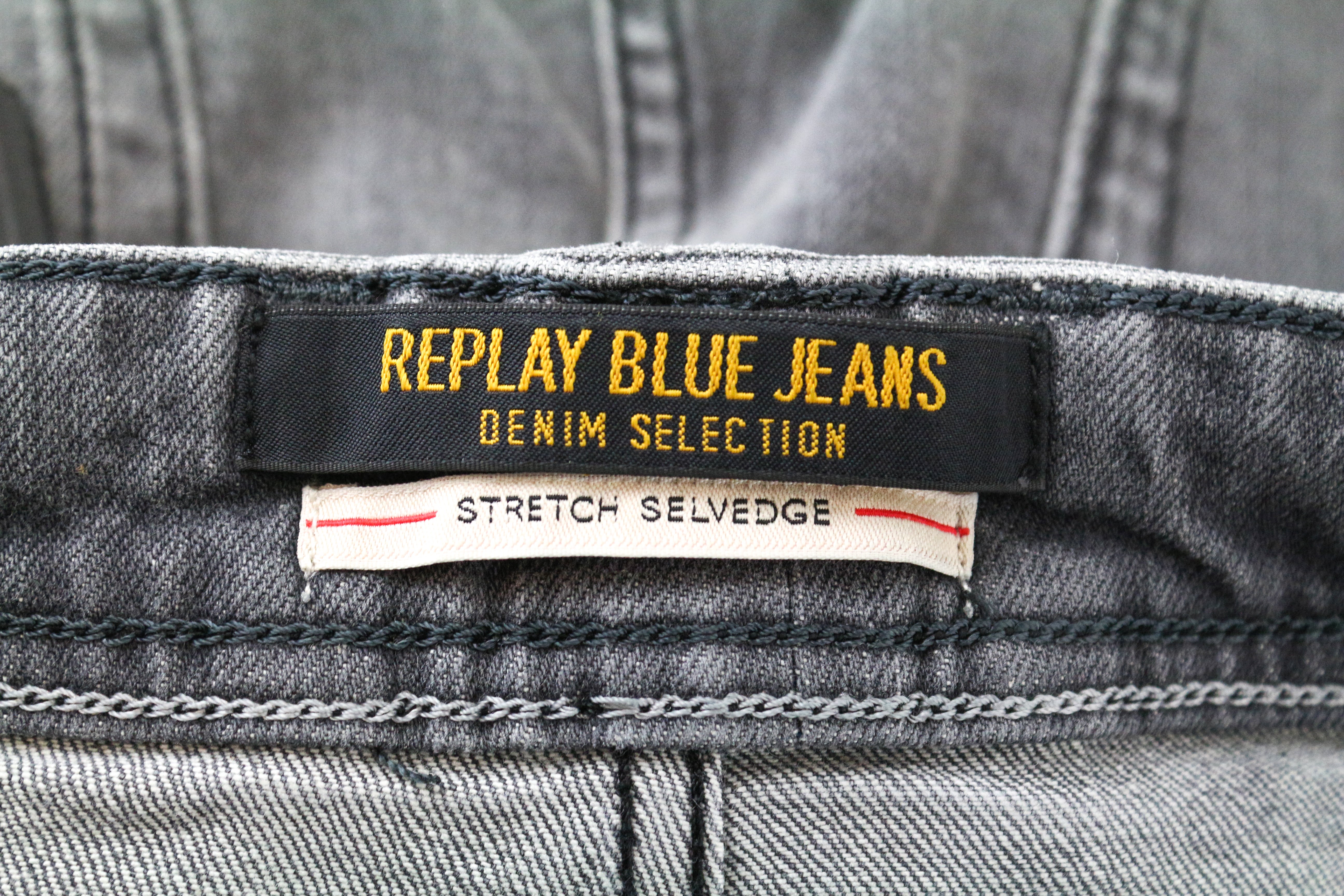 REPLAY Grover Men Jeans W30/L34 Selvedge Straight Grey Cotton Stretch Washed