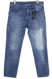 DIESEL Mharky 0076Y Men Jeans W32 Blue Faded Washed Regular Fit Button Fy Logo