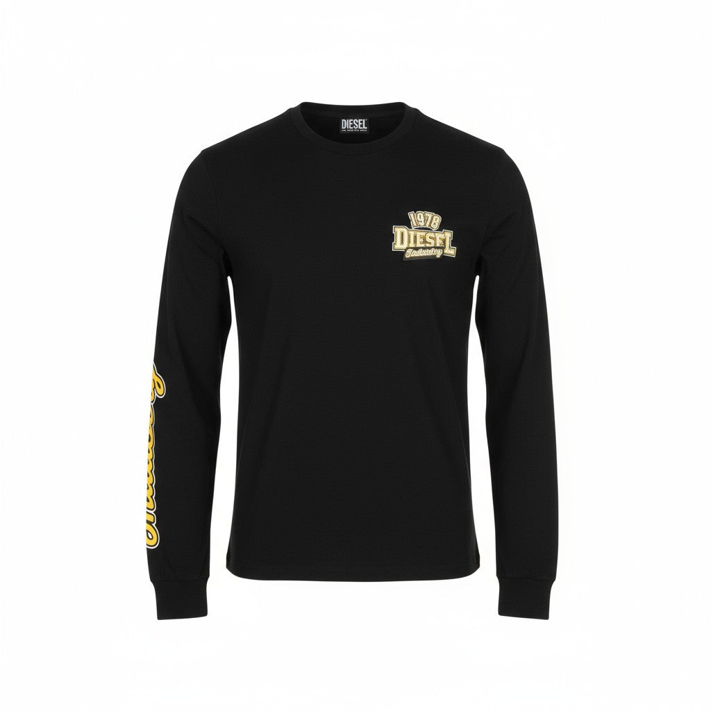DIESEL T-Diegos-LS-K27 Men T-Shirt XL Black Pullover Crew Collar Long Sleeve