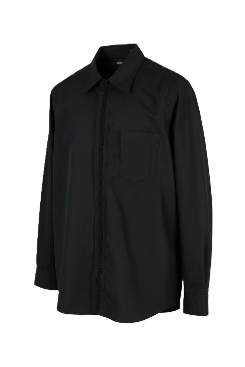 DIESEL S-Olsen Men Shirt L  Black Hidden Button Patch Pocket Spread Neck