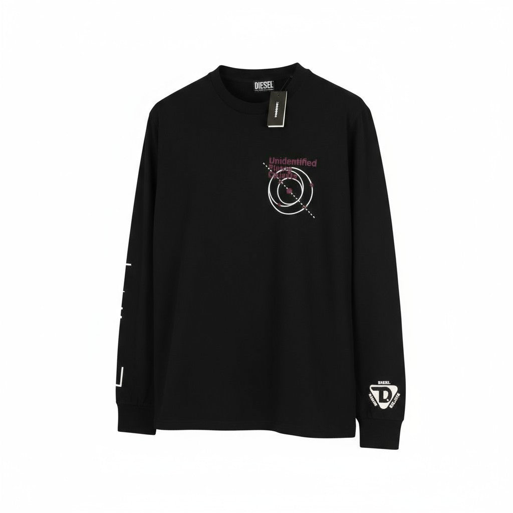 DIESEL T-Just-LS-B52 Men T-Shirt M Black Crew Neck Long Sleeved Tricot