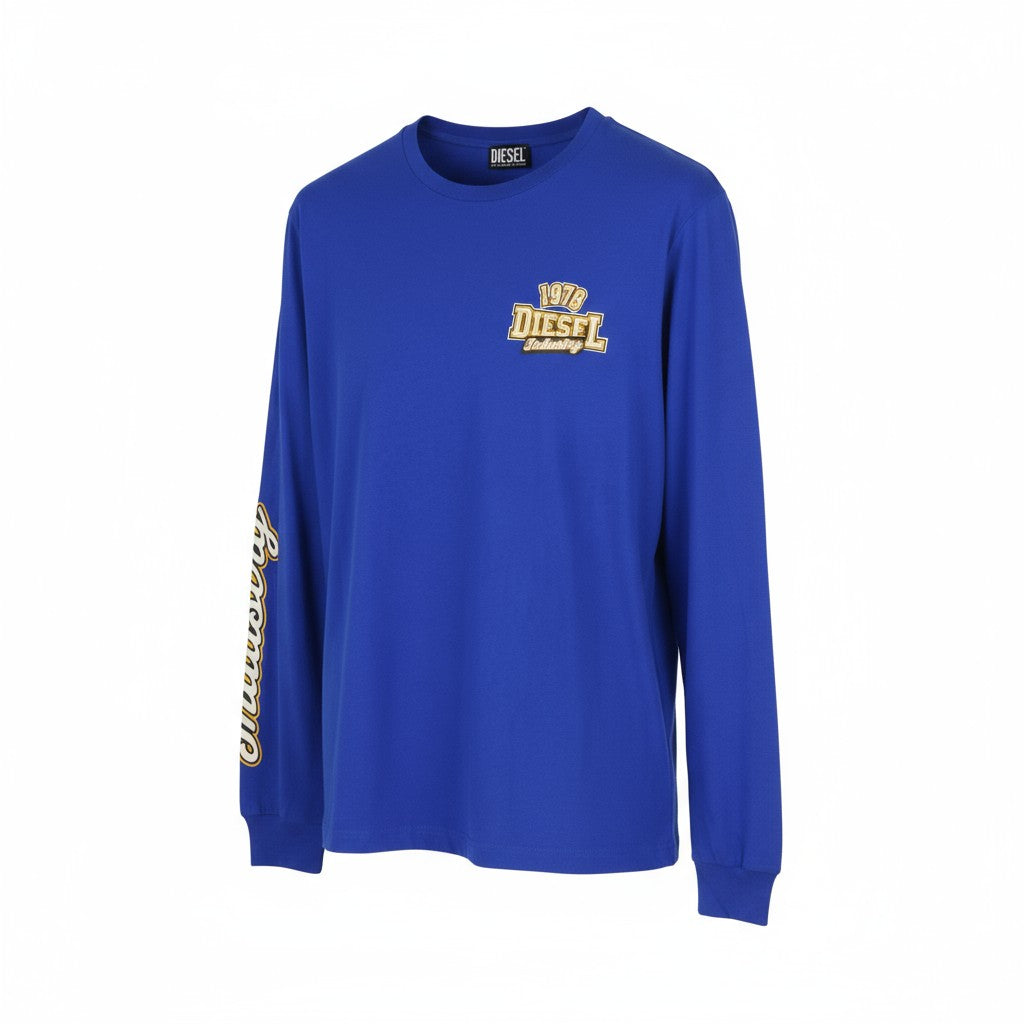 DIESEL T-Diegos-LS-K27 Men T-Shirt XL Mid Blue Pullover Crew Neck