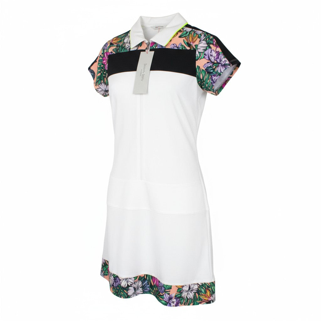 SWEATY BETTY Volley Women Dress XS Tennis White Floral Stretch Sportwear