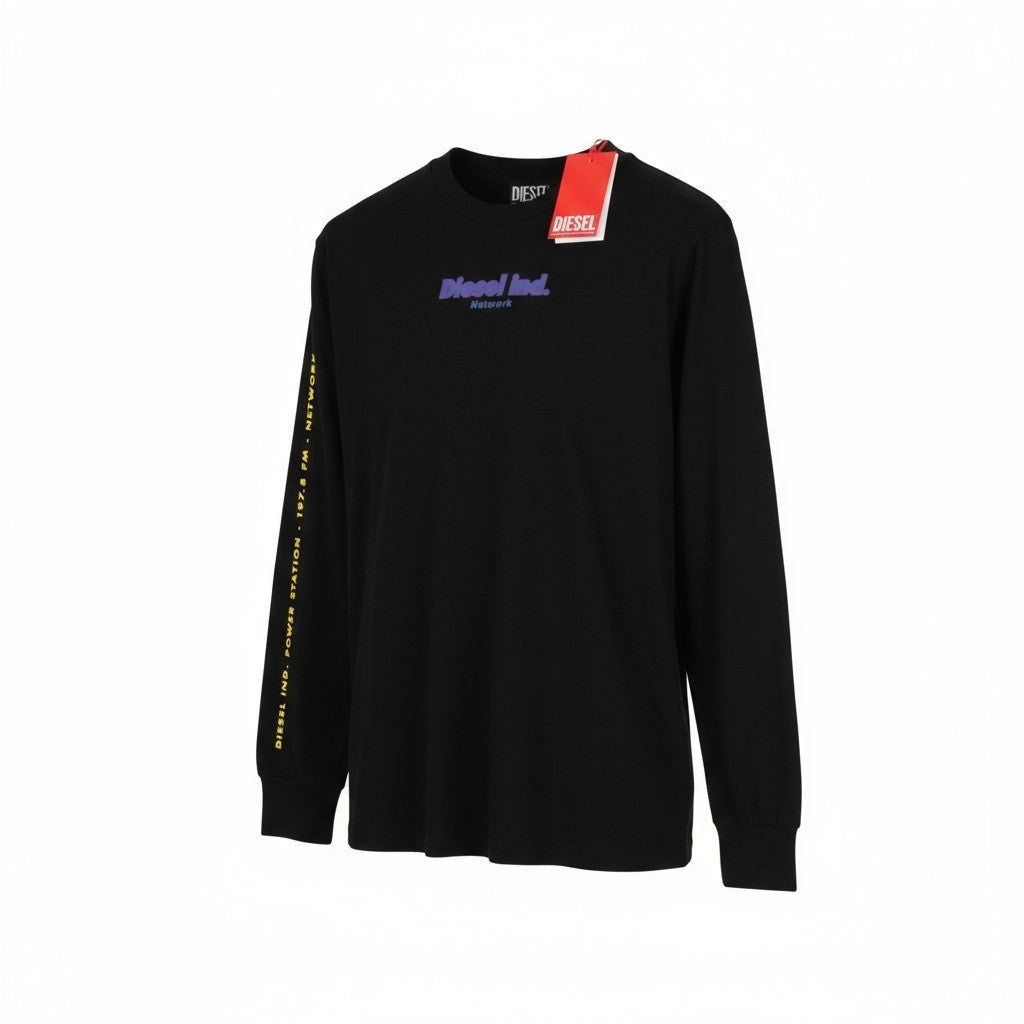 DIESEL T-Just-LS-E4 Men T-Shirt M Black Lon Sleeve Crew Neck Tricot