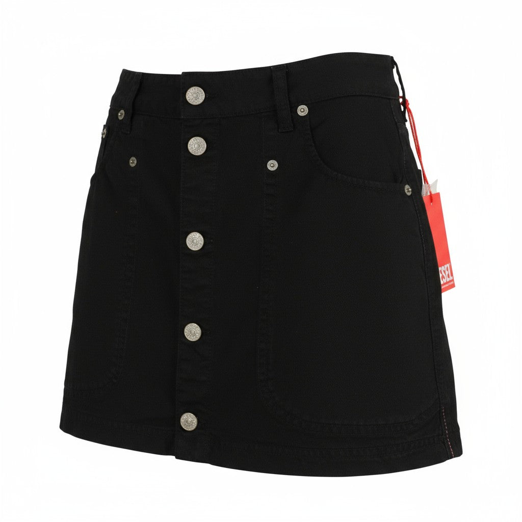 DIESEL O-Beige Women Skirt W25 Black Twill Buttoned Pockets Casual Mini RRP150