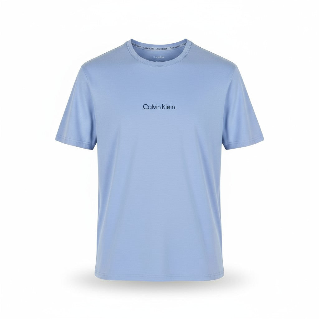 CALVIN KLEIN Crew Neck Men T-Shirt M Blue Short Sleeve Tricot Stretch Logo