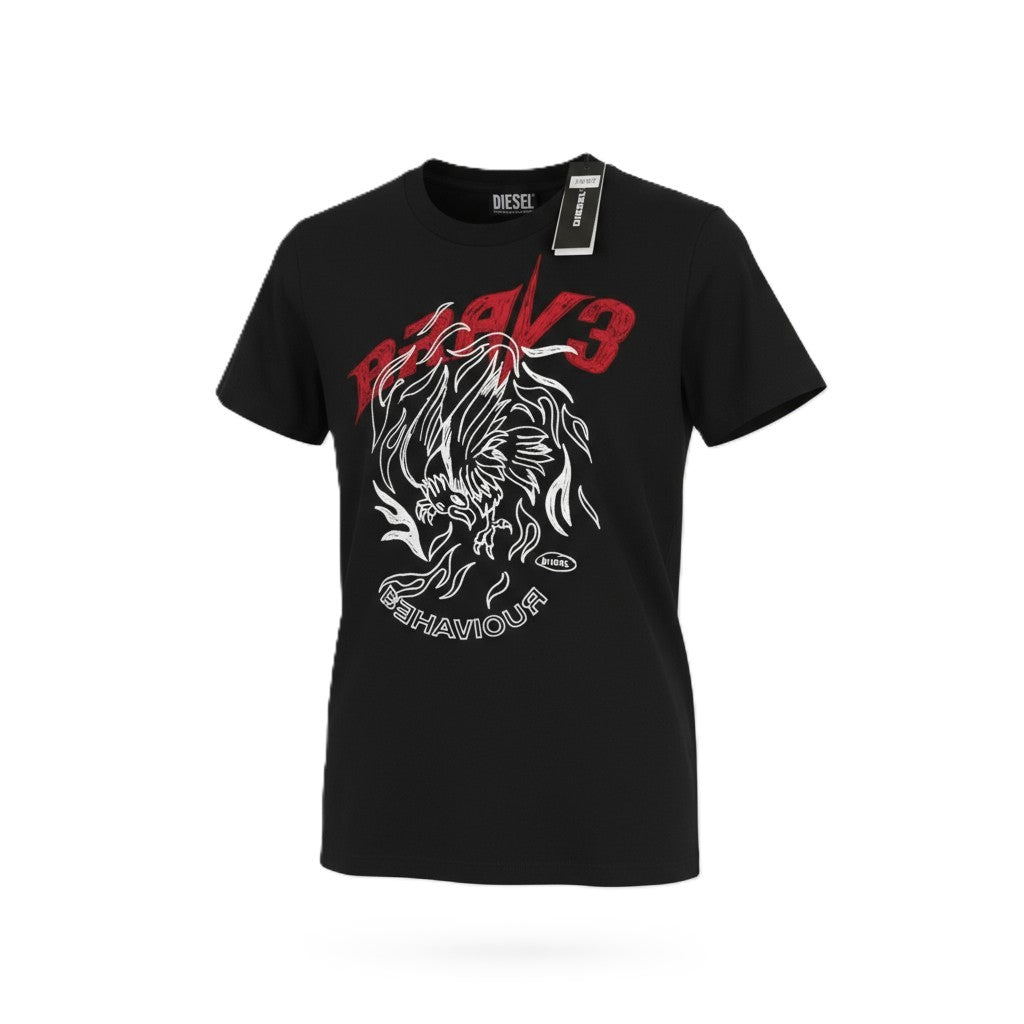 DIESEL T-Sily-B2 Men T-Shirt S Black Tricot Stretchy Crew Collar Short Sleeve