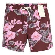 SCOTCH & SODA Men Swimwear S Burgundy Floral Patterned Elastic Waist Mesh Lined